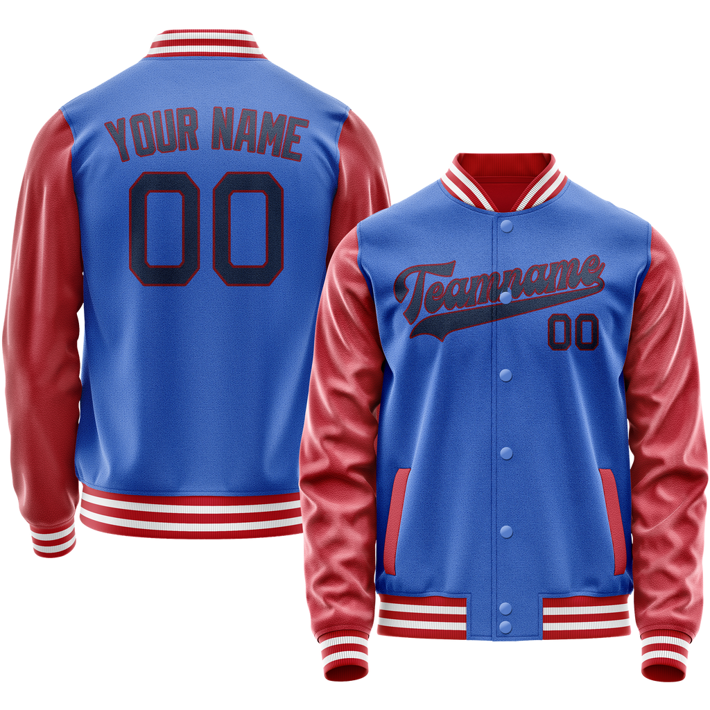 Personalized Sky & Blue Texas-Orange Solid Color Varsity Letterman Jacket