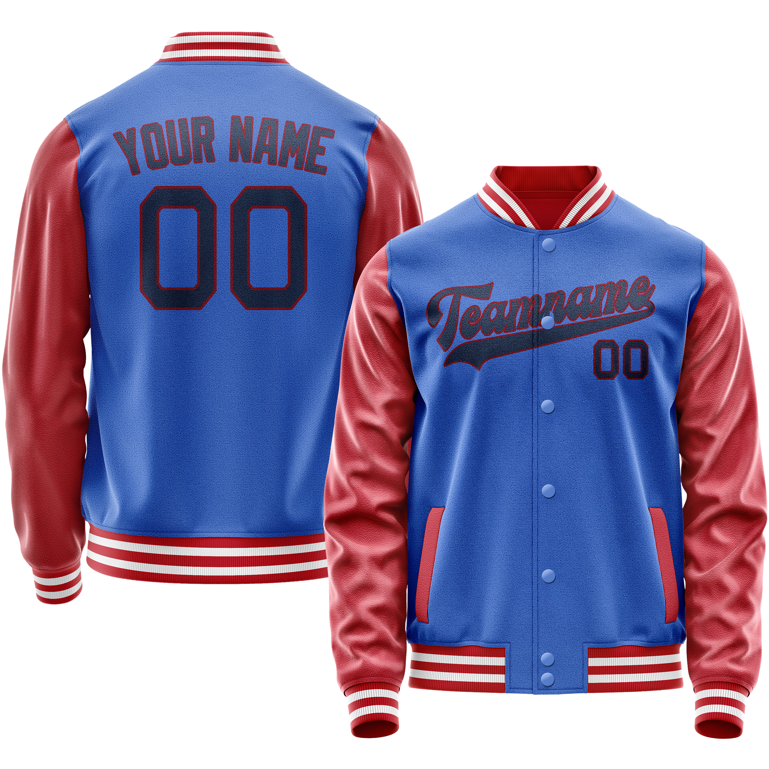 Personalized Sky & Blue Texas-Orange Solid Color Varsity Letterman Jacket