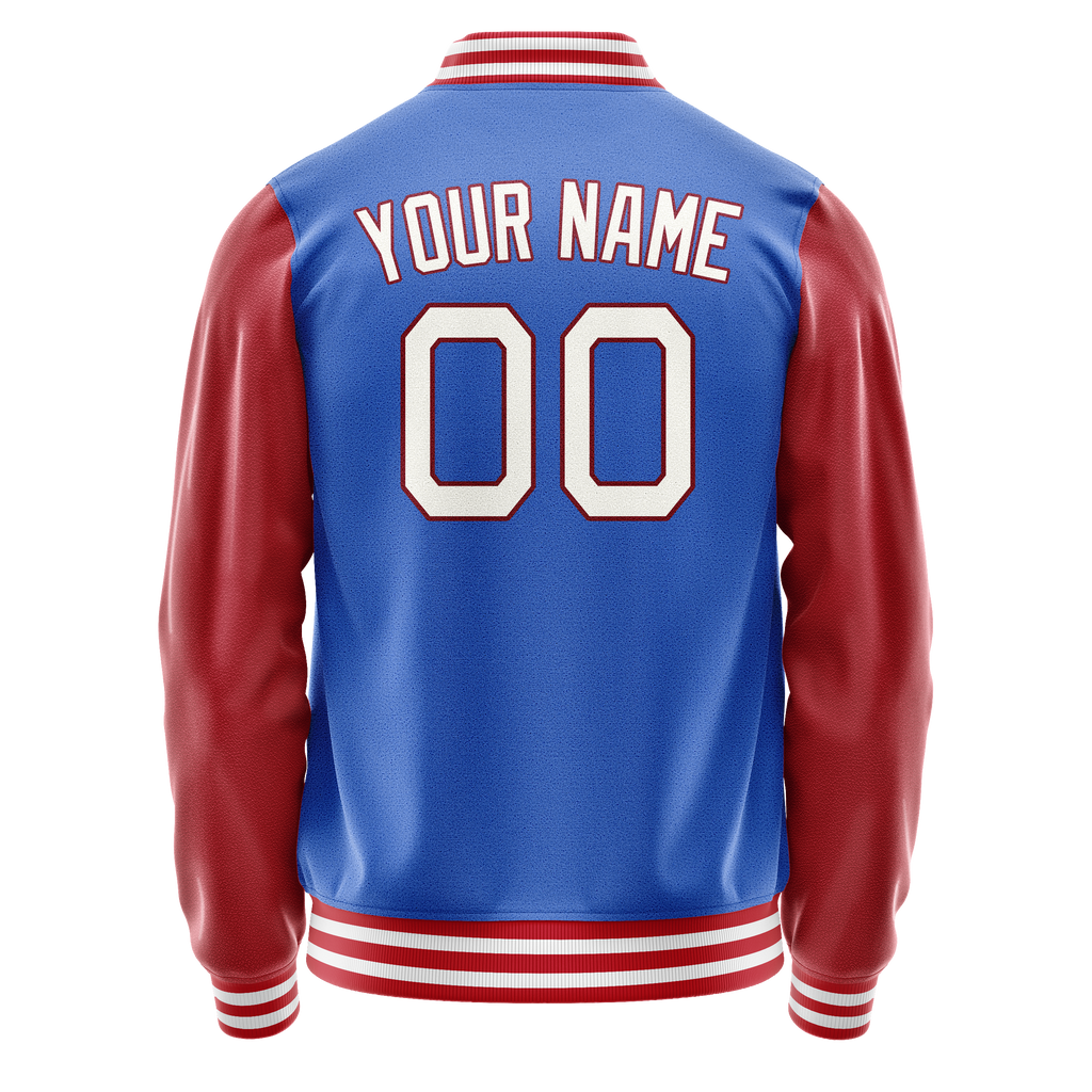 Personalized Sky & Blue Crimson Solid Color Varsity Letterman Jacket