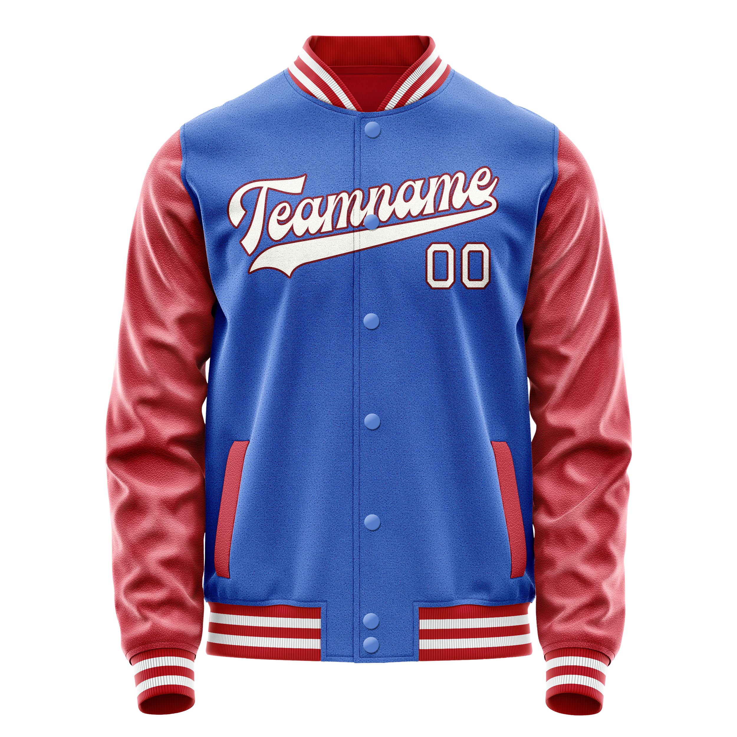 Personalized Sky & Blue Crimson Solid Color Varsity Letterman Jacket