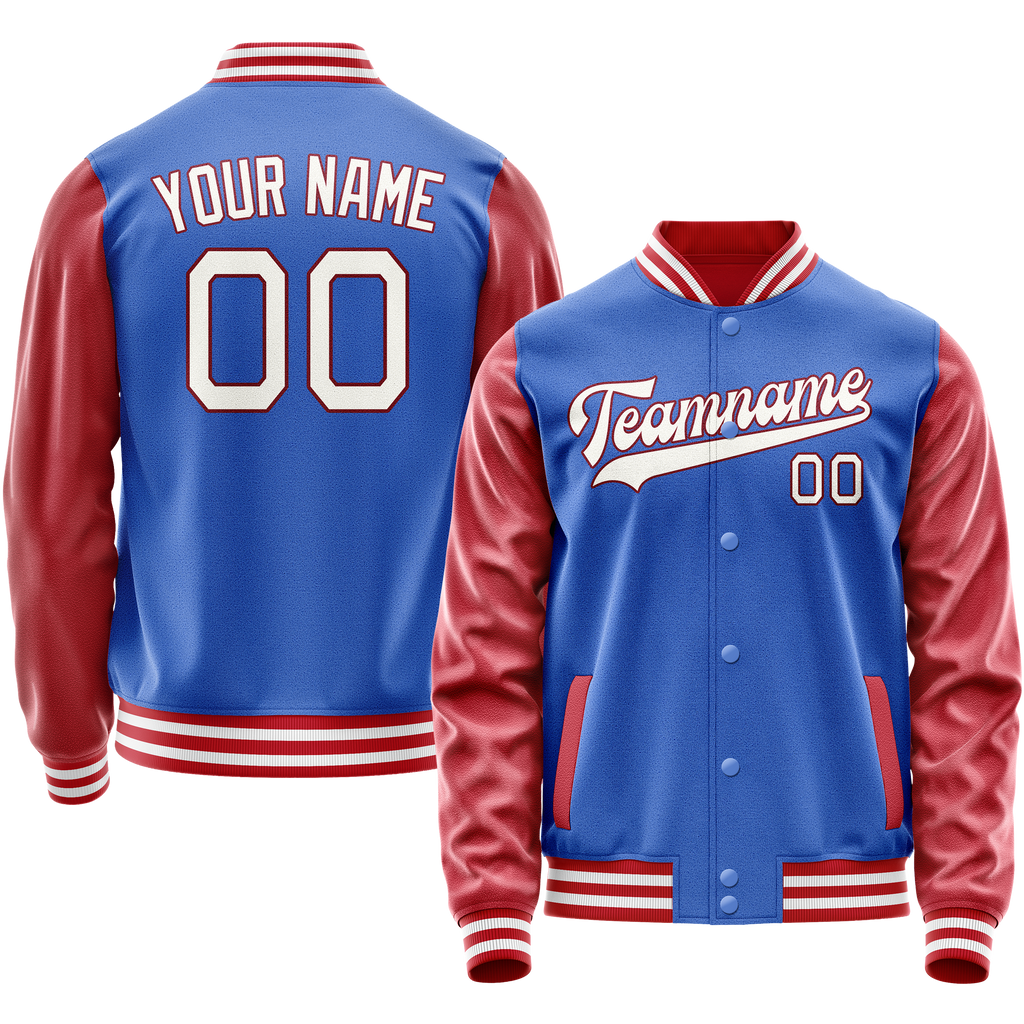 Personalized Sky & Blue Crimson Solid Color Varsity Letterman Jacket