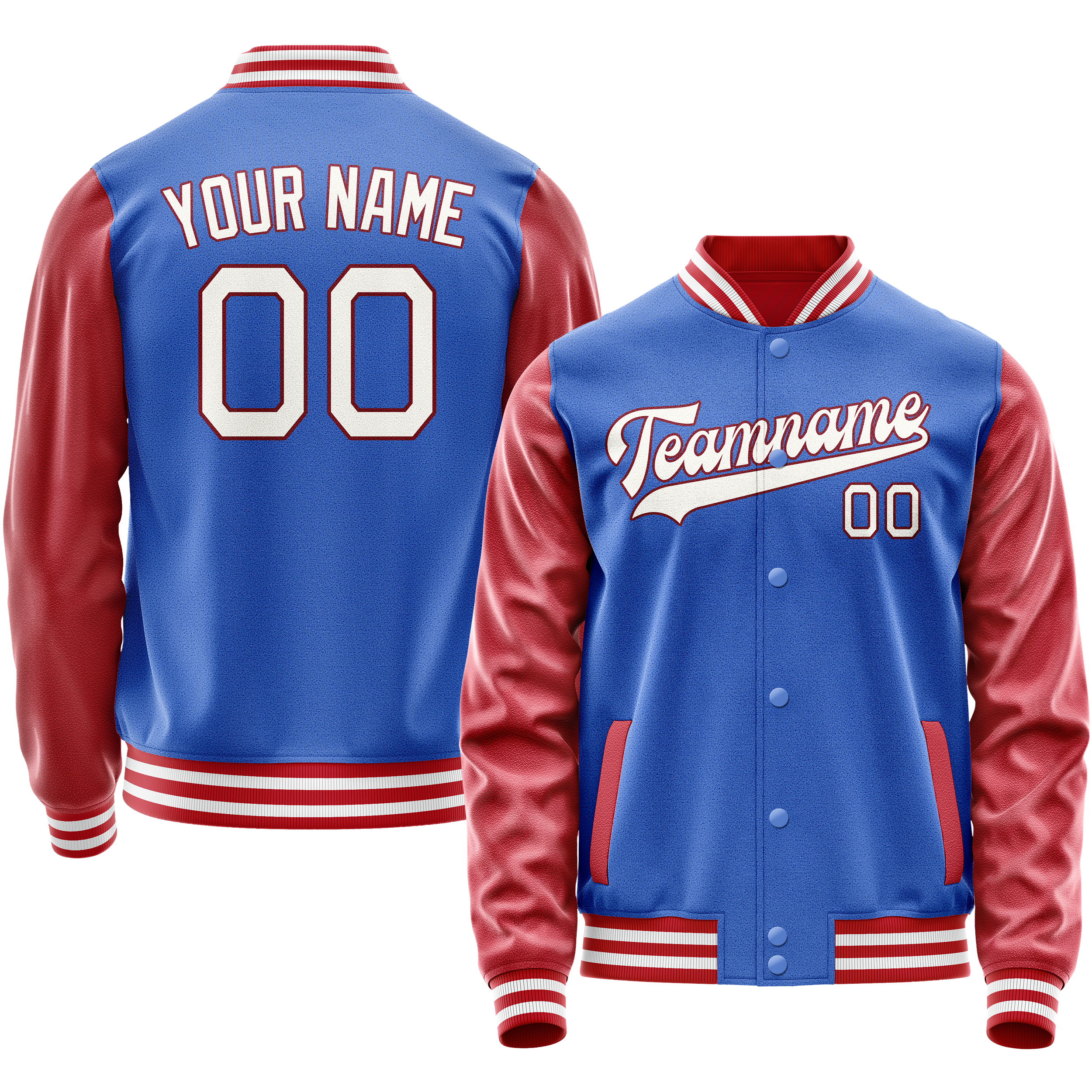 Personalized Sky & Blue Crimson Solid Color Varsity Letterman Jacket