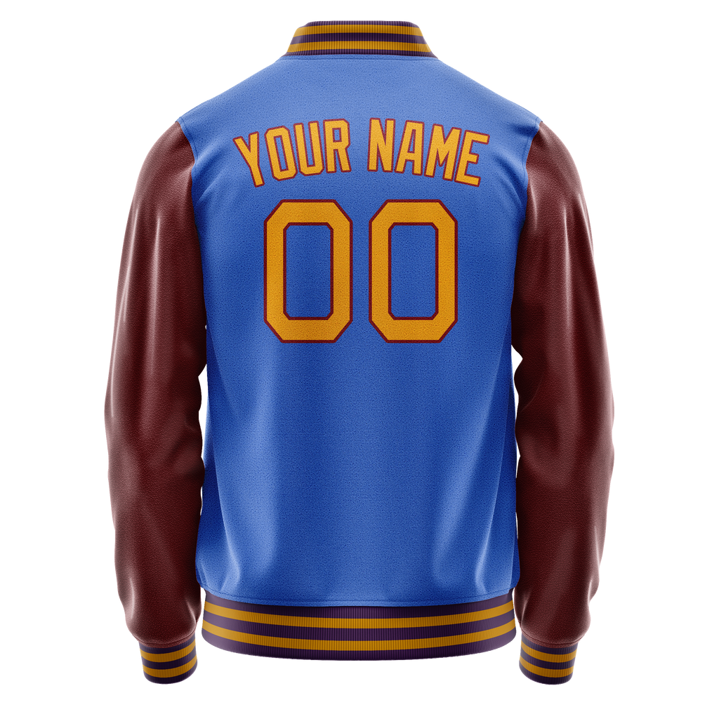Personalized Sky & Blue Brown Solid Color Varsity Letterman Jacket