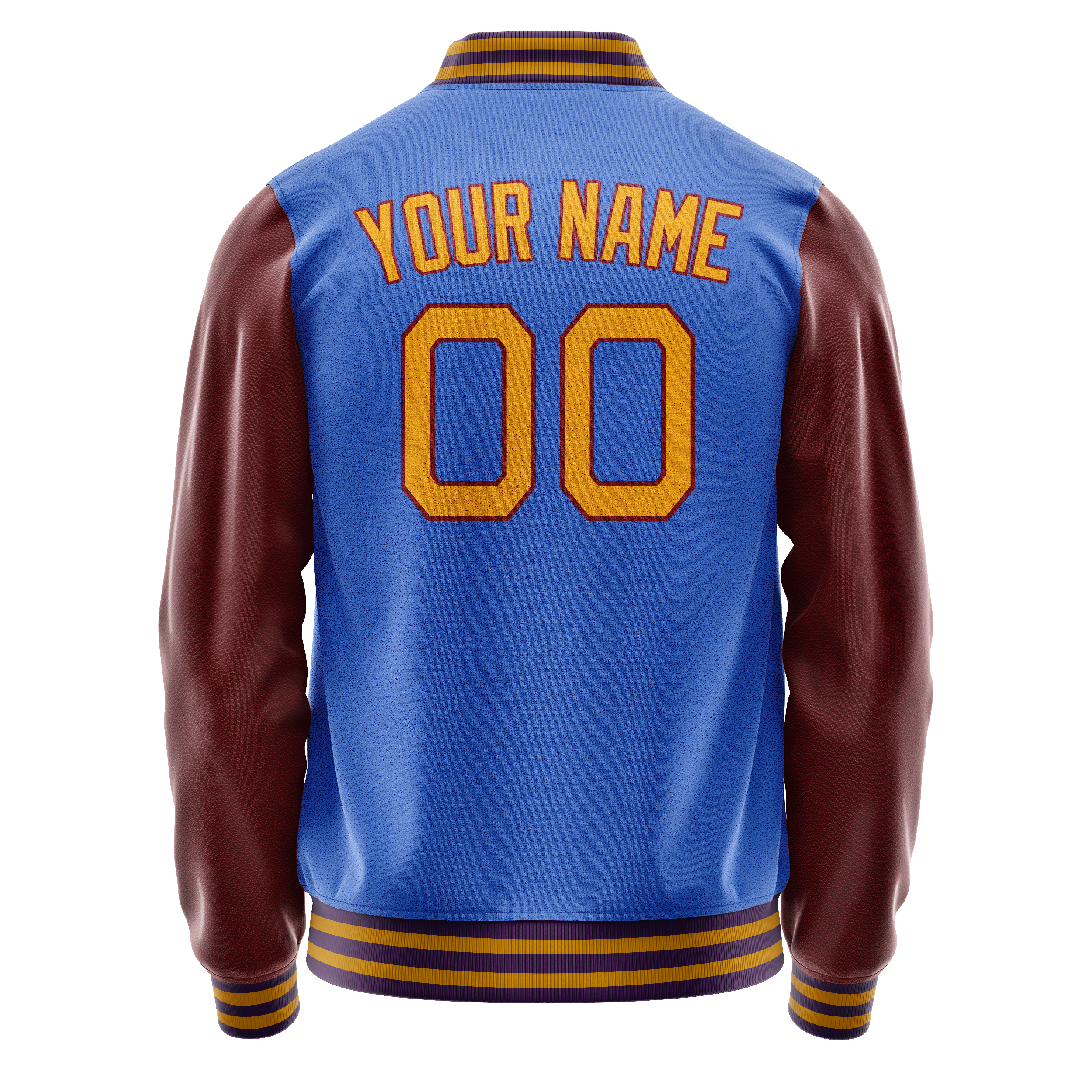 Personalized Sky & Blue Brown Solid Color Varsity Letterman Jacket