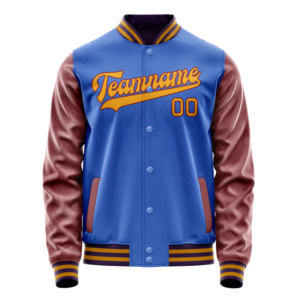 Personalized Sky & Blue Brown Solid Color Varsity Letterman Jacket