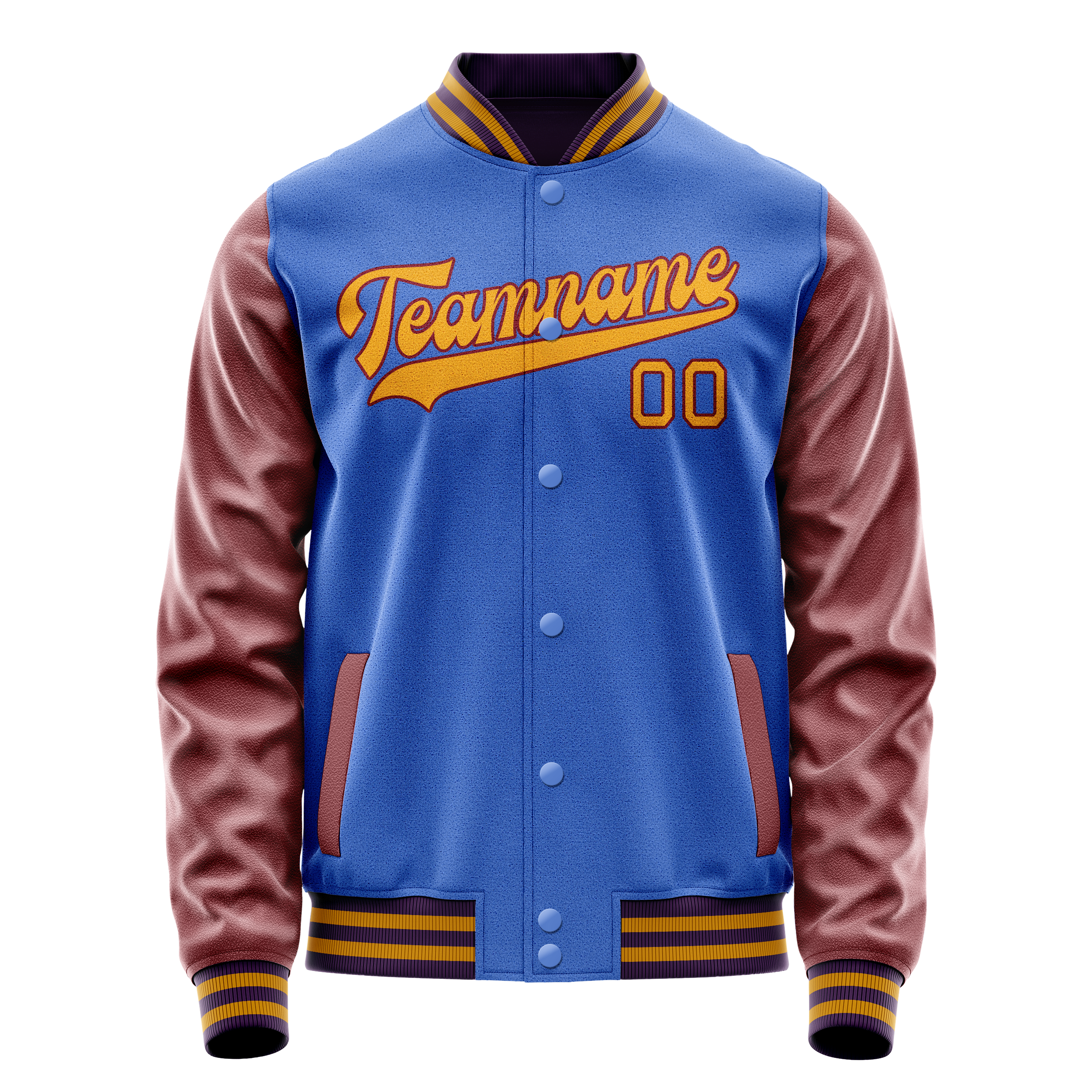 Personalized Sky & Blue Brown Solid Color Varsity Letterman Jacket