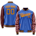 Personalized Sky & Blue Brown Solid Color Varsity Letterman Jacket