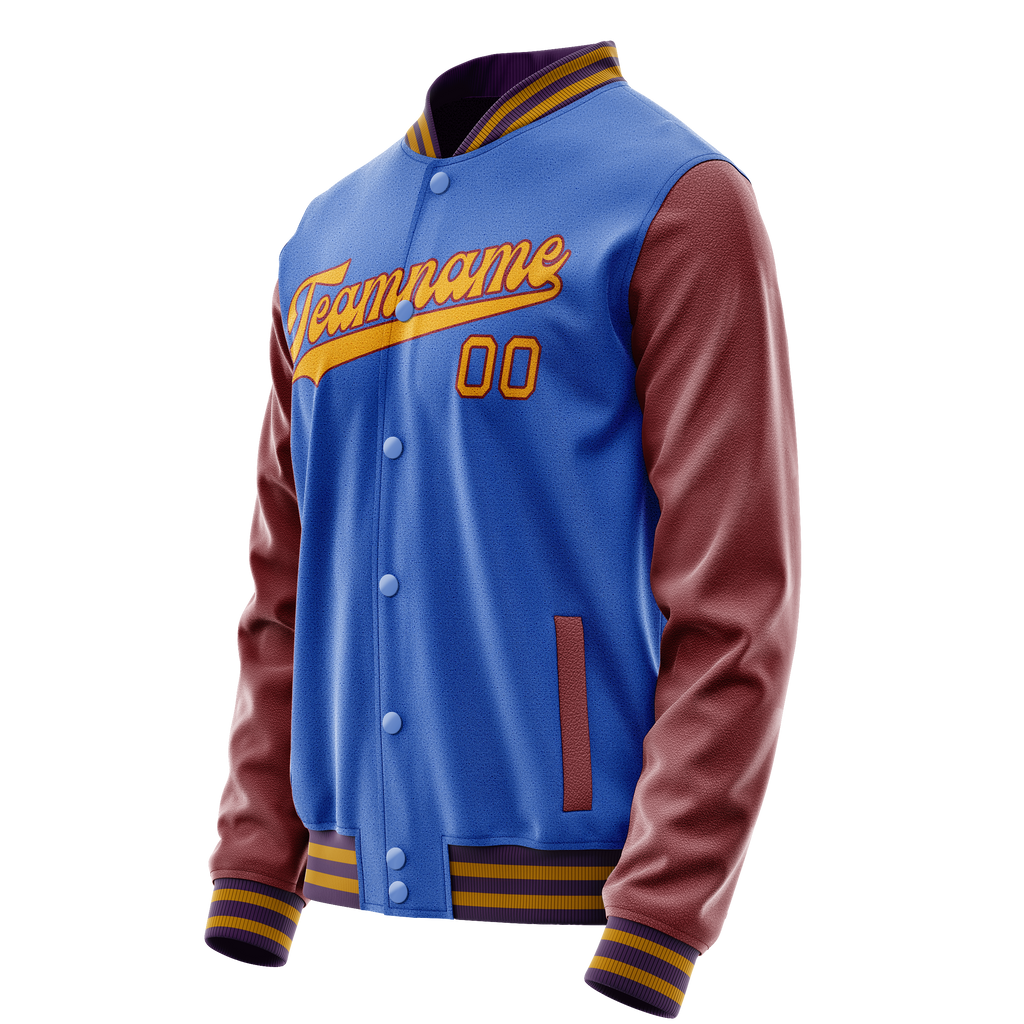 Personalized Sky & Blue Brown Solid Color Varsity Letterman Jacket
