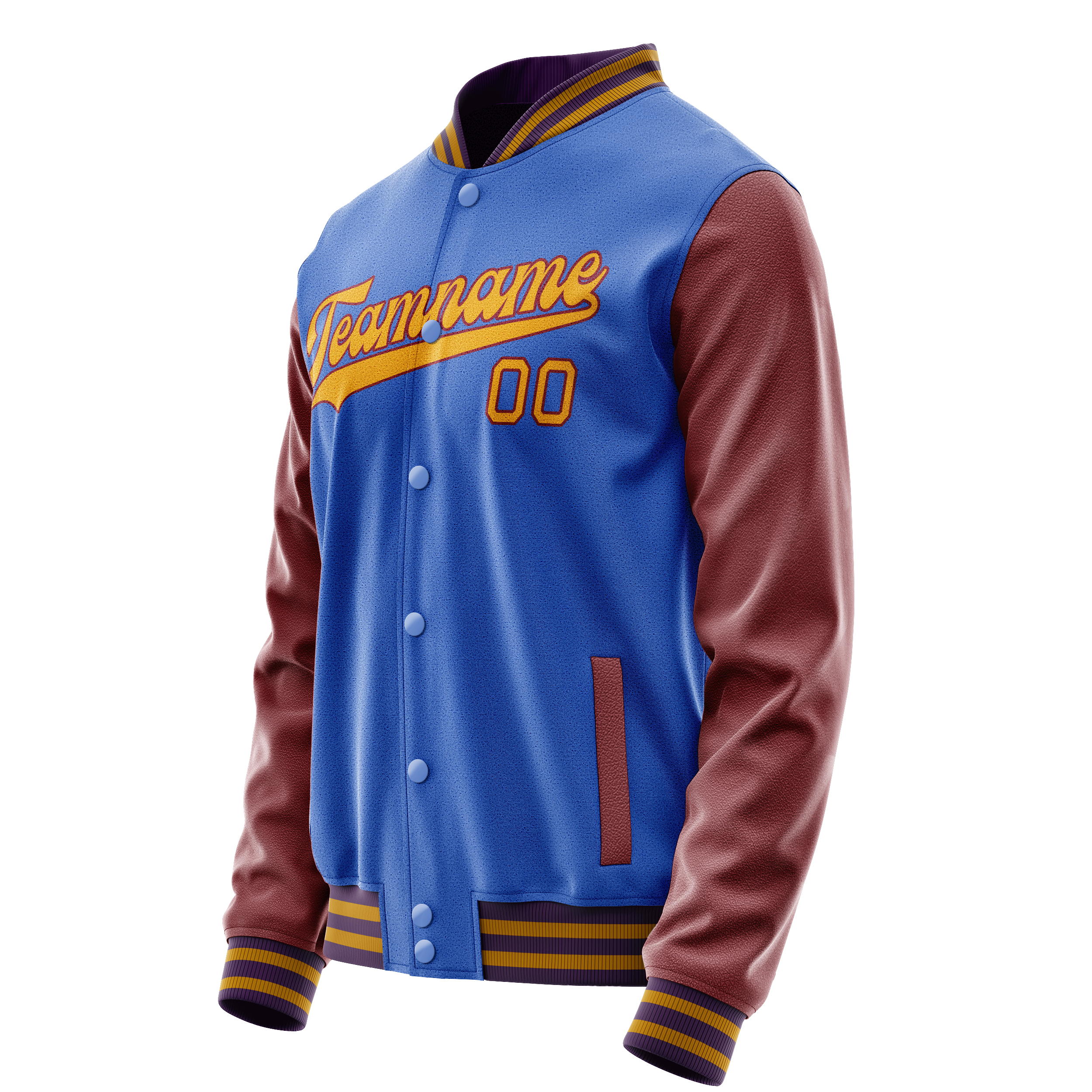 Personalized Sky & Blue Brown Solid Color Varsity Letterman Jacket