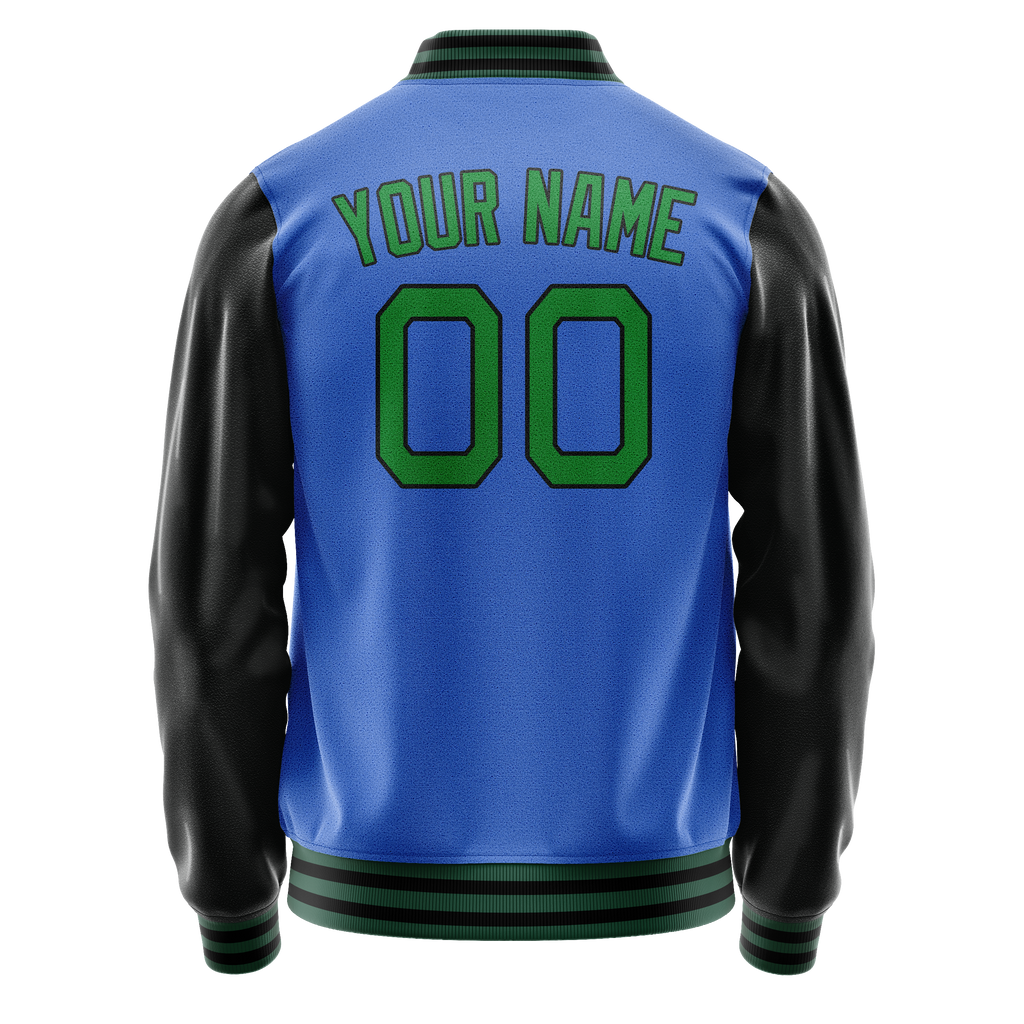 Personalized Sky & Blue Neon-Green Solid Color Varsity Letterman Jacket