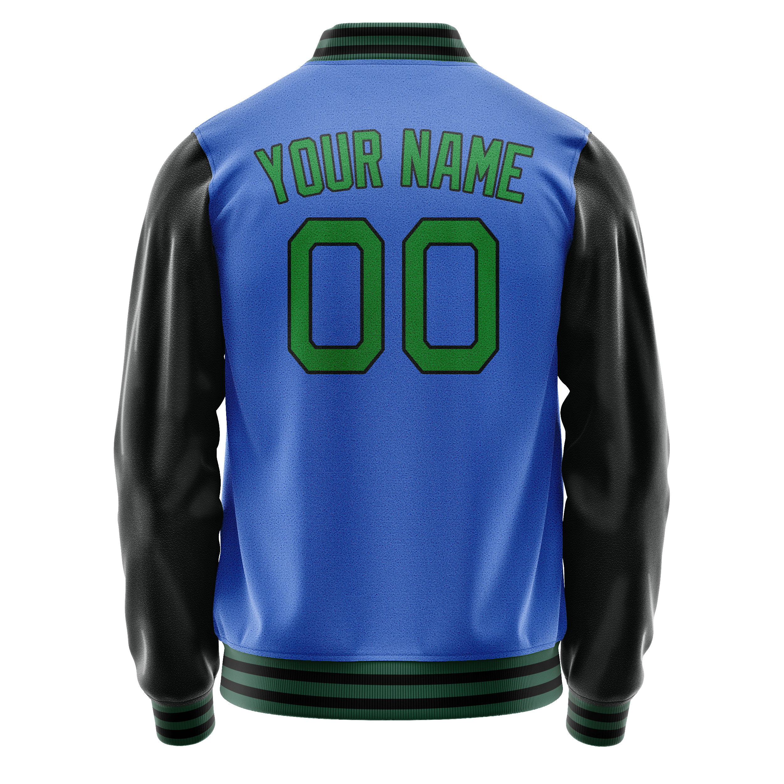 Personalized Sky & Blue Neon-Green Solid Color Varsity Letterman Jacket