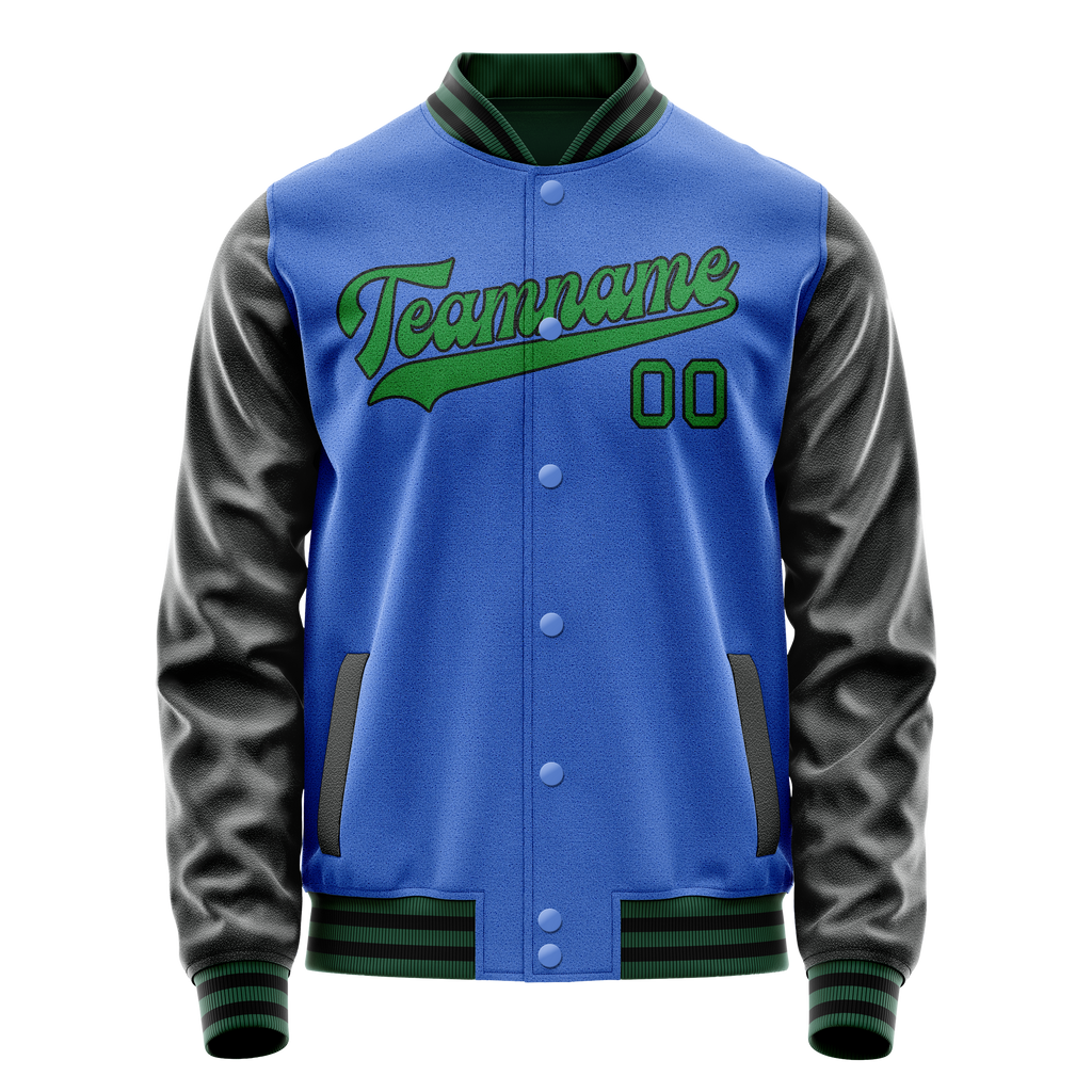 Personalized Sky & Blue Neon-Green Solid Color Varsity Letterman Jacket
