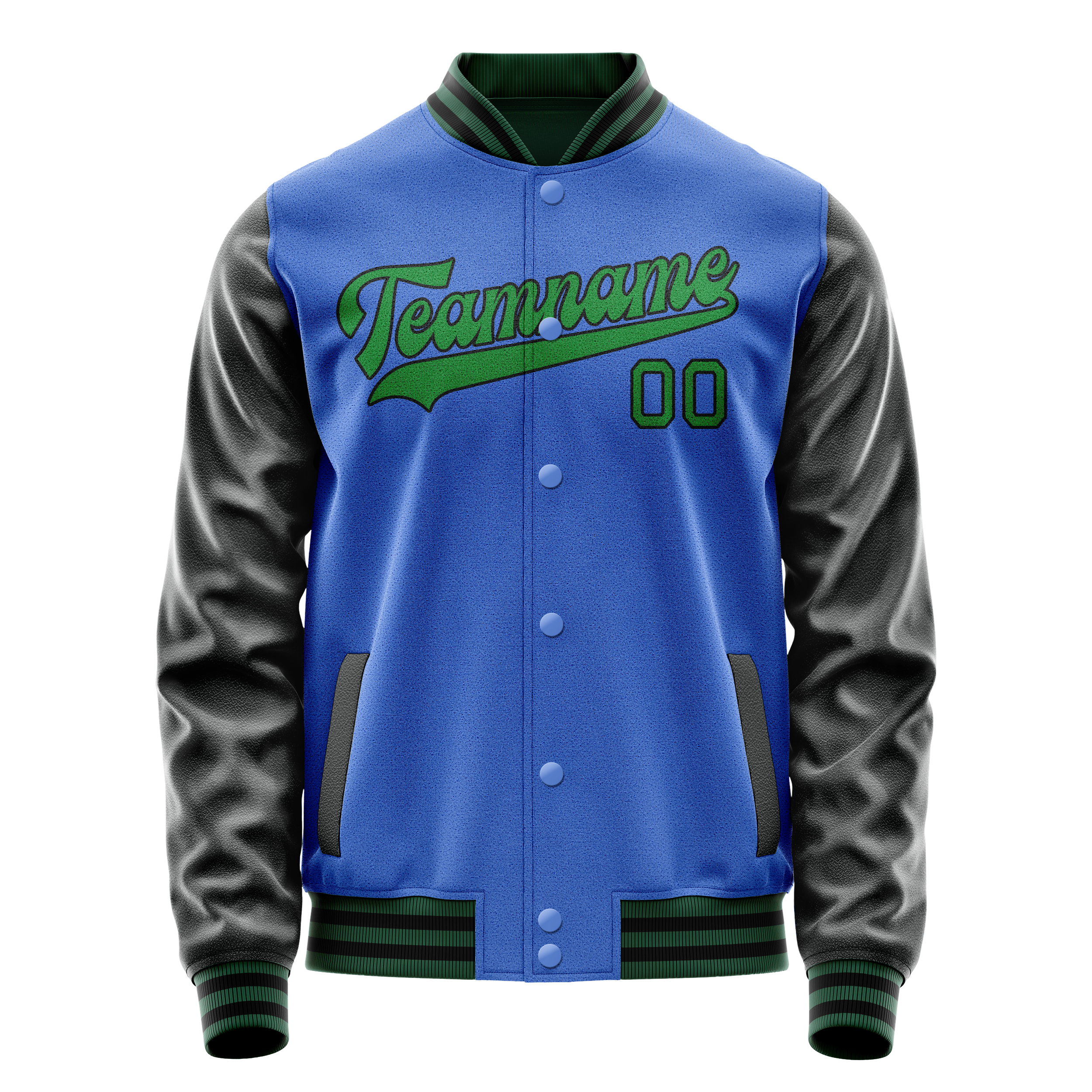 Personalized Sky & Blue Neon-Green Solid Color Varsity Letterman Jacket