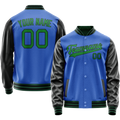 Personalized Sky & Blue Neon-Green Solid Color Varsity Letterman Jacket