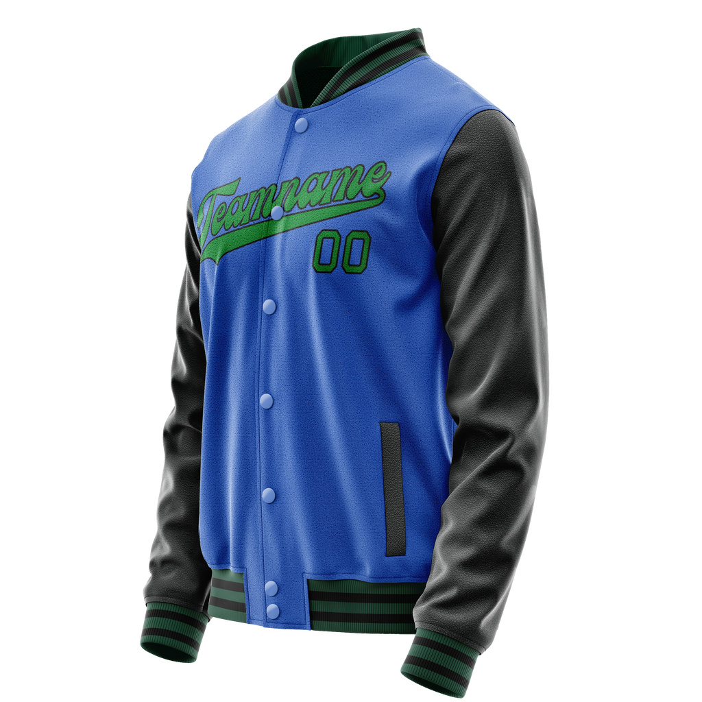 Personalized Sky & Blue Neon-Green Solid Color Varsity Letterman Jacket
