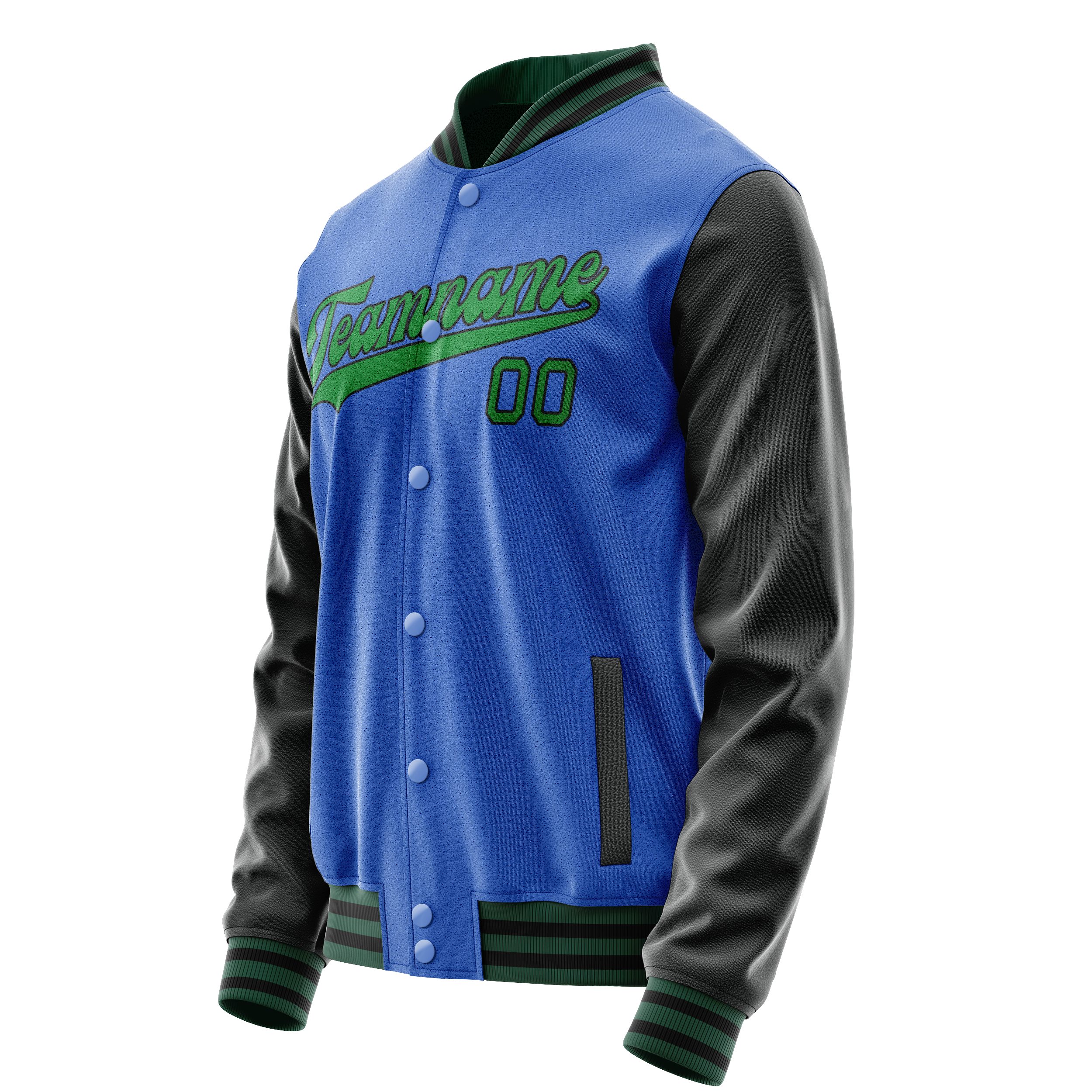 Personalized Sky & Blue Neon-Green Solid Color Varsity Letterman Jacket