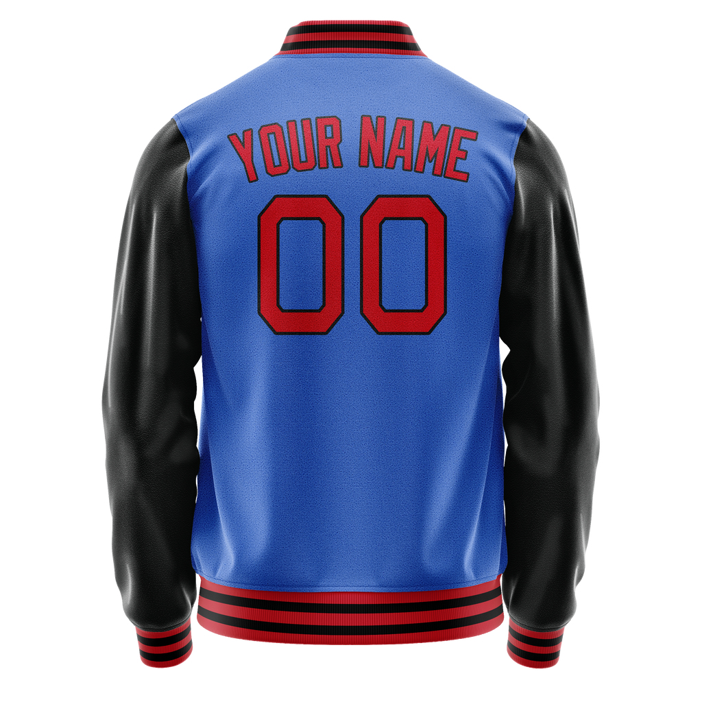 Personalized Sky & Blue Black Solid Color Varsity Letterman Jacket