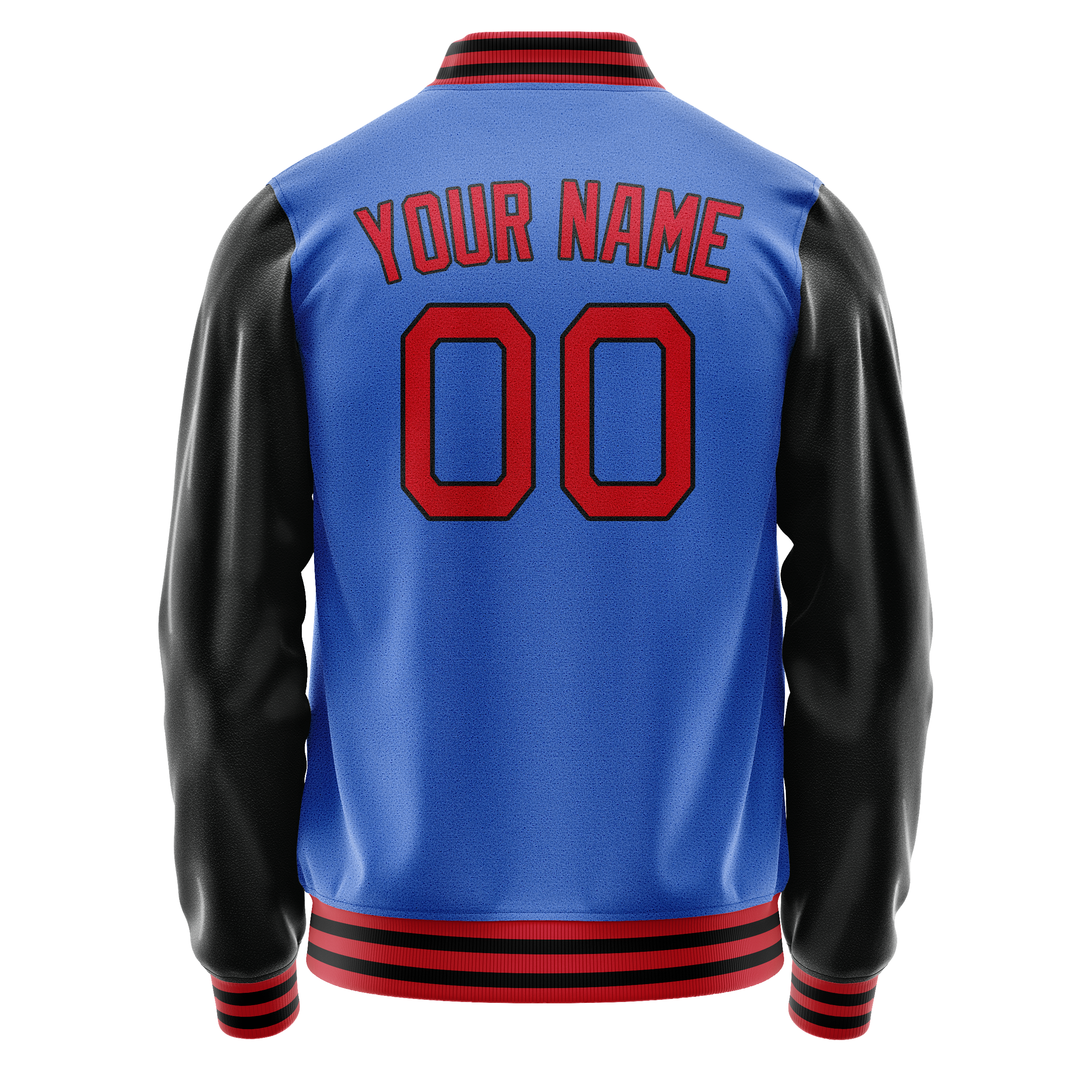 Personalized Sky & Blue Black Solid Color Varsity Letterman Jacket