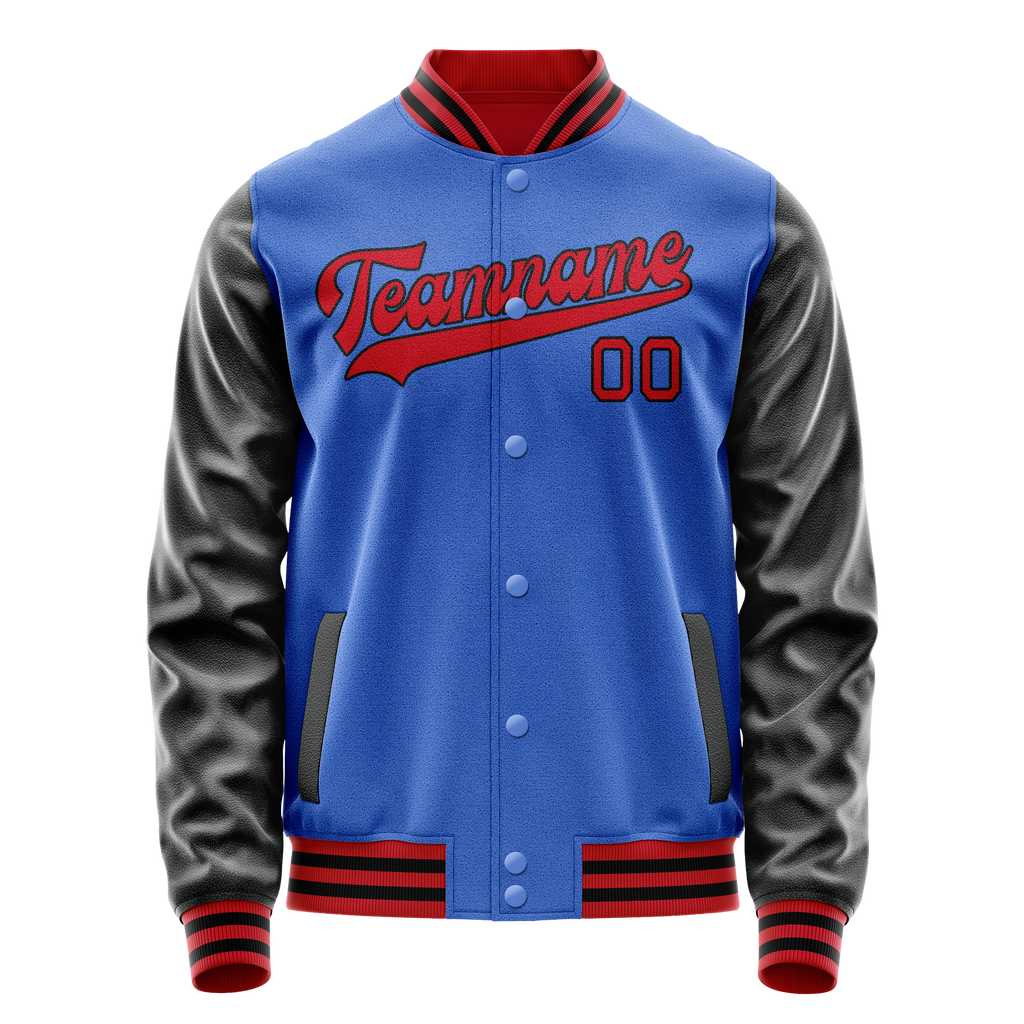 Personalized Sky & Blue Black Solid Color Varsity Letterman Jacket