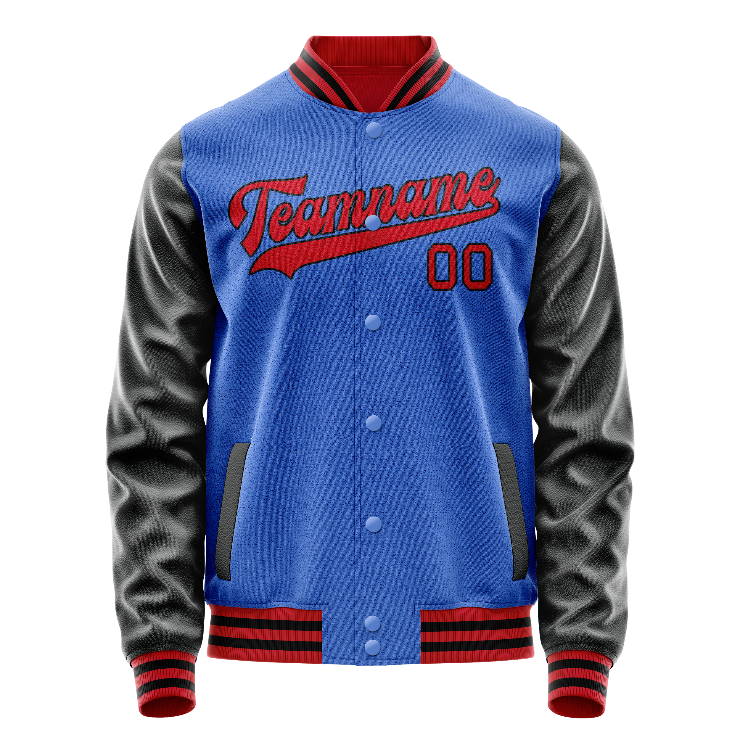 Personalized Sky & Blue Black Solid Color Varsity Letterman Jacket