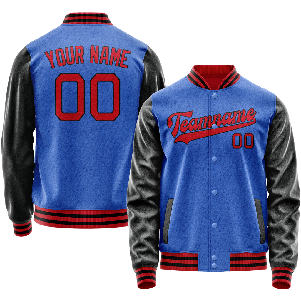 Personalized Sky & Blue Black Solid Color Varsity Letterman Jacket