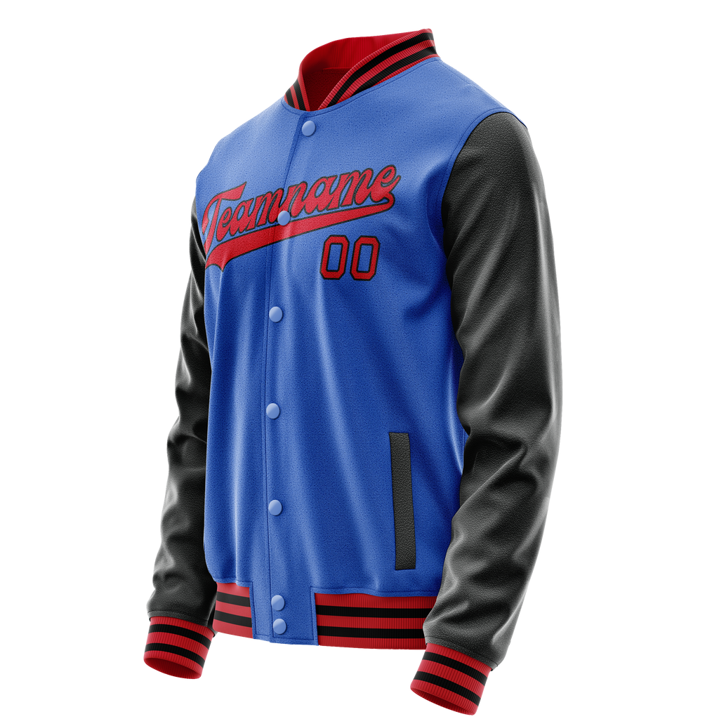 Personalized Sky & Blue Black Solid Color Varsity Letterman Jacket