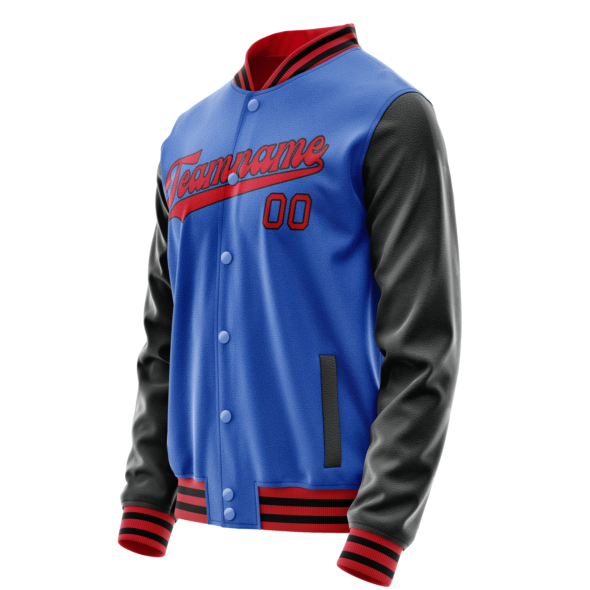 Personalized Sky & Blue Black Solid Color Varsity Letterman Jacket