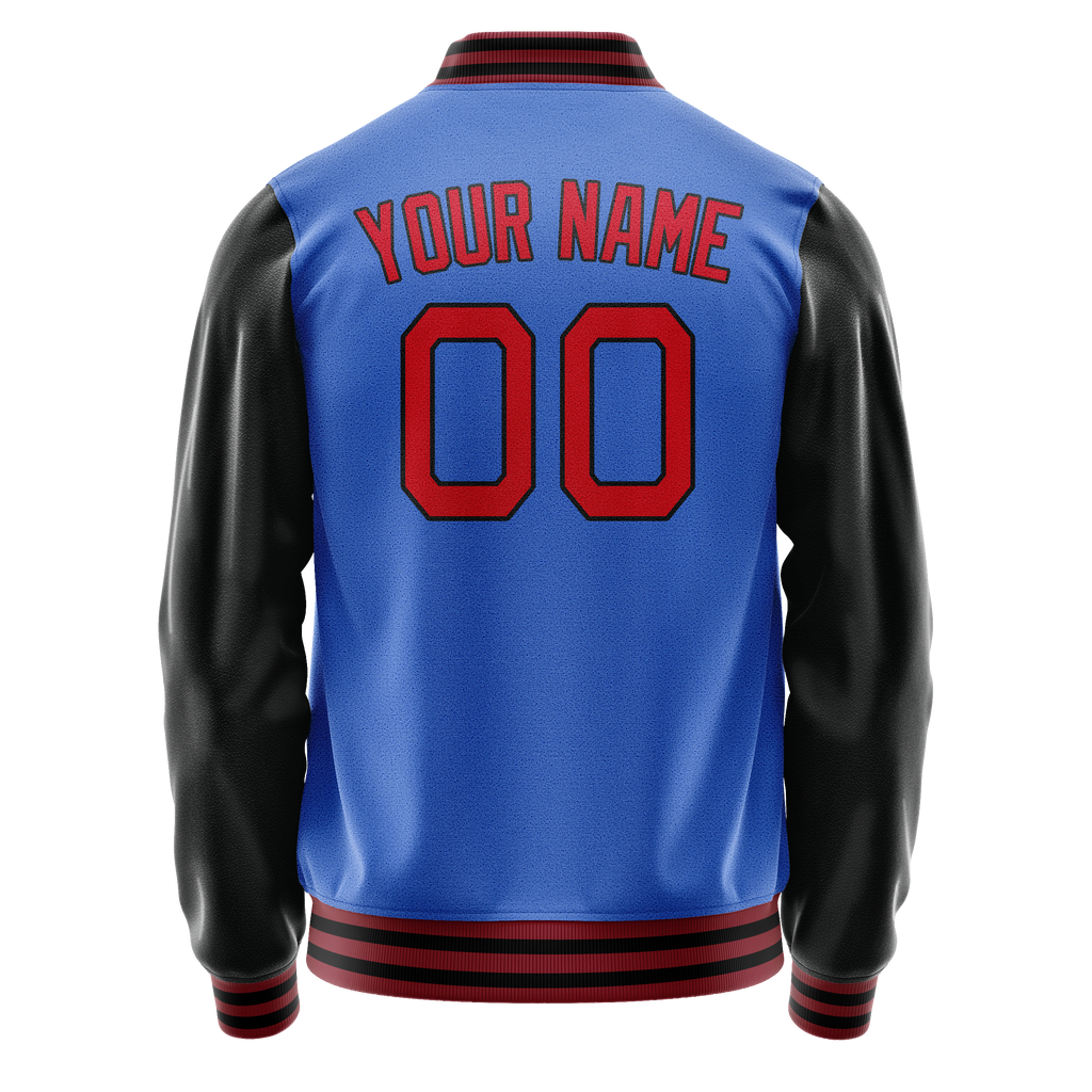 Personalized Sky & Blue Red Solid Color Varsity Letterman Jacket