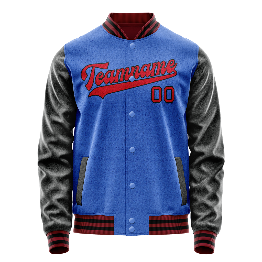 Personalized Sky & Blue Red Solid Color Varsity Letterman Jacket