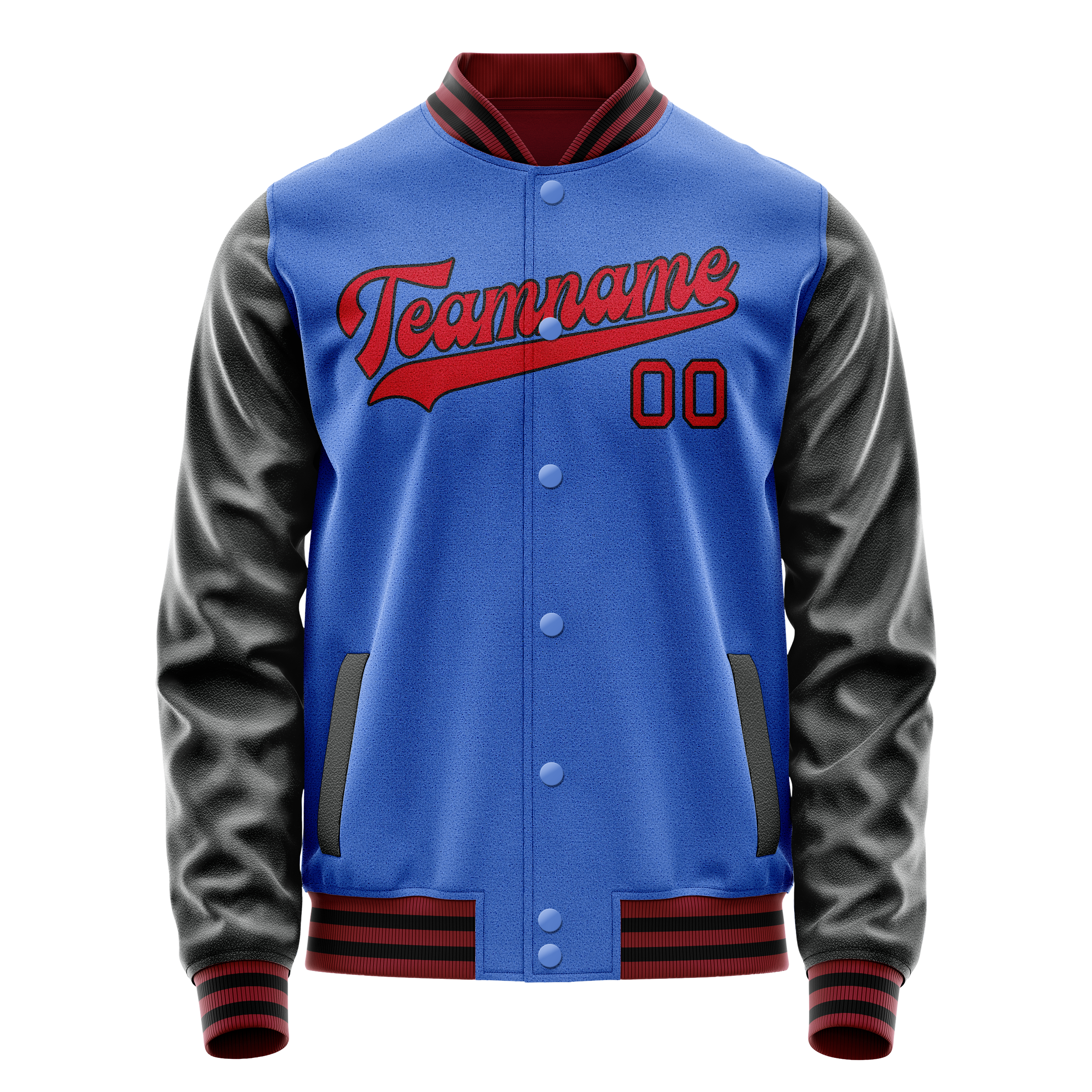 Personalized Sky & Blue Red Solid Color Varsity Letterman Jacket