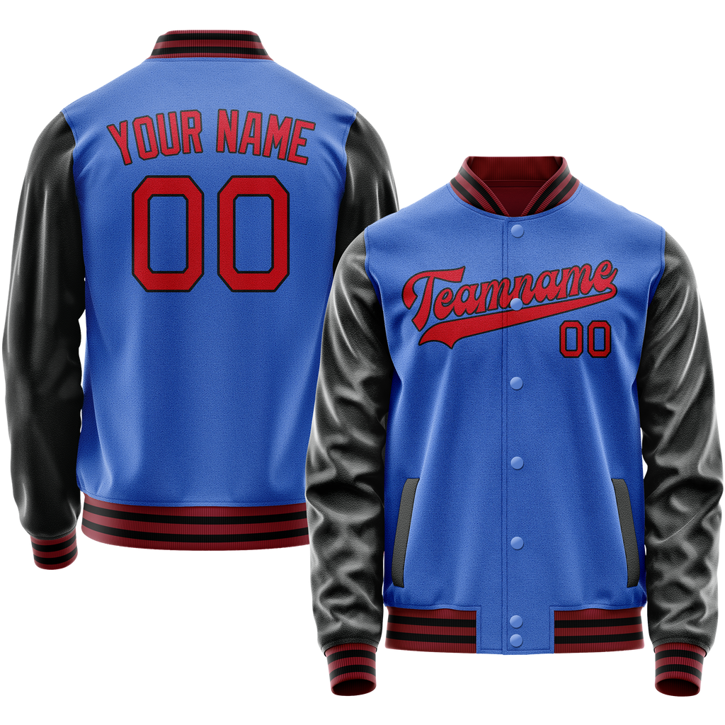 Personalized Sky & Blue Red Solid Color Varsity Letterman Jacket