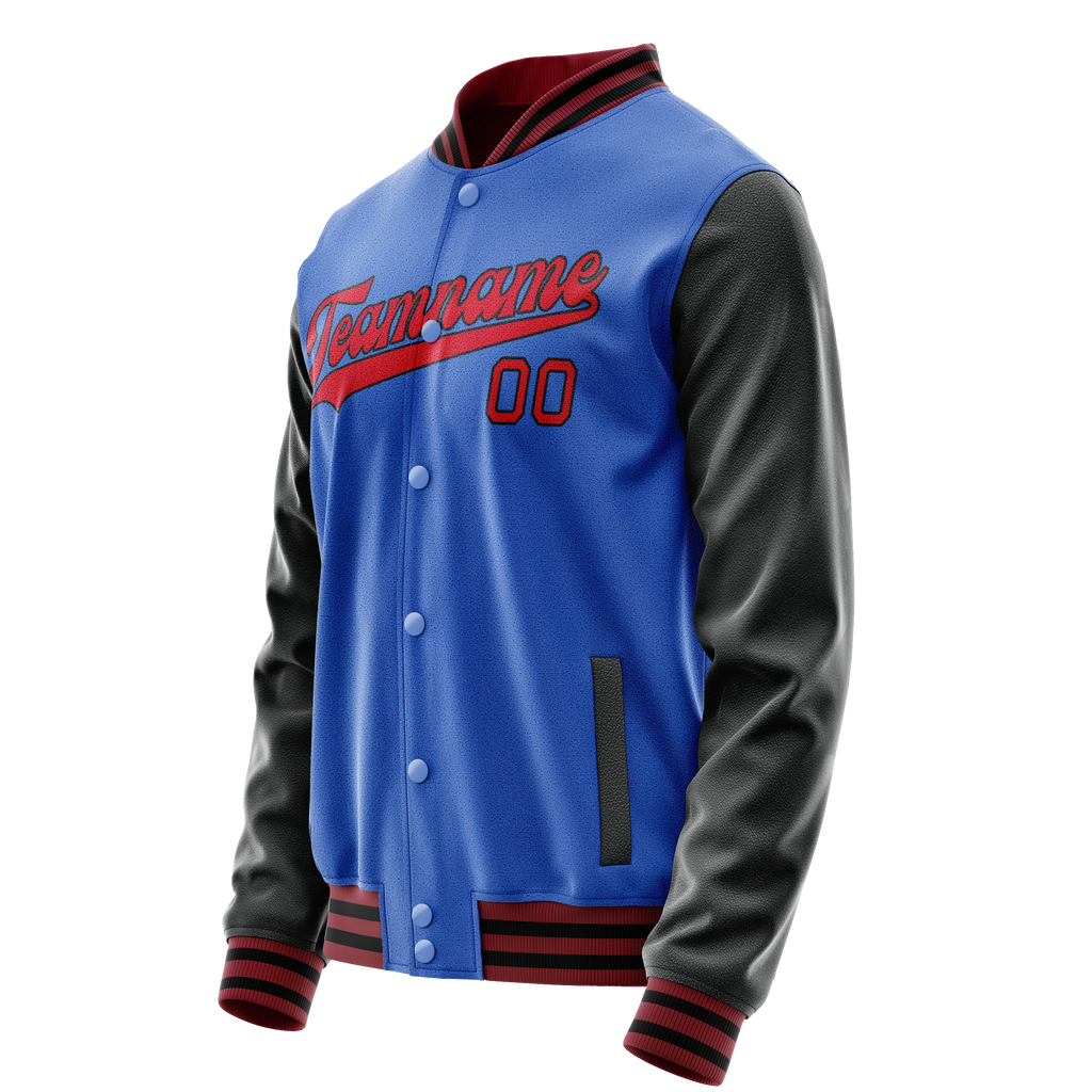 Personalized Sky & Blue Red Solid Color Varsity Letterman Jacket
