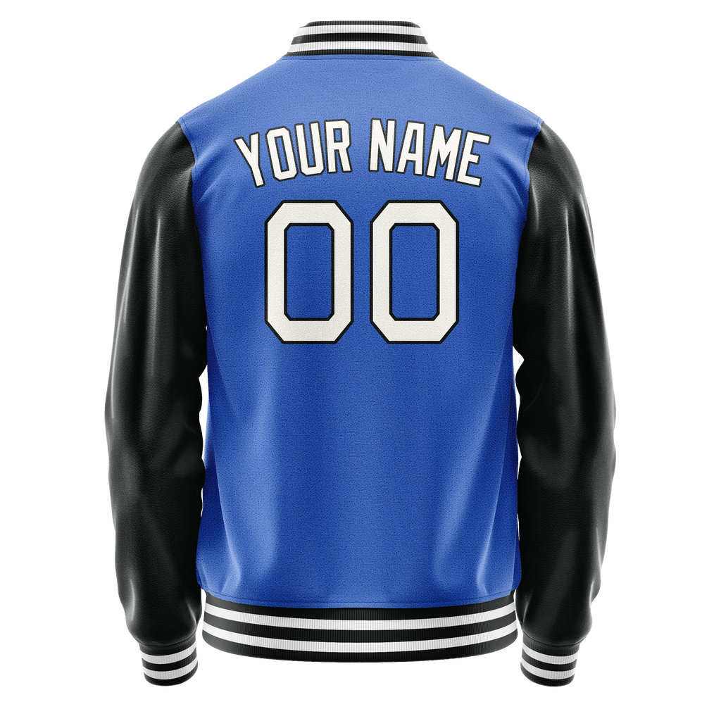 Personalized Sky & Blue White Solid Color Varsity Letterman Jacket