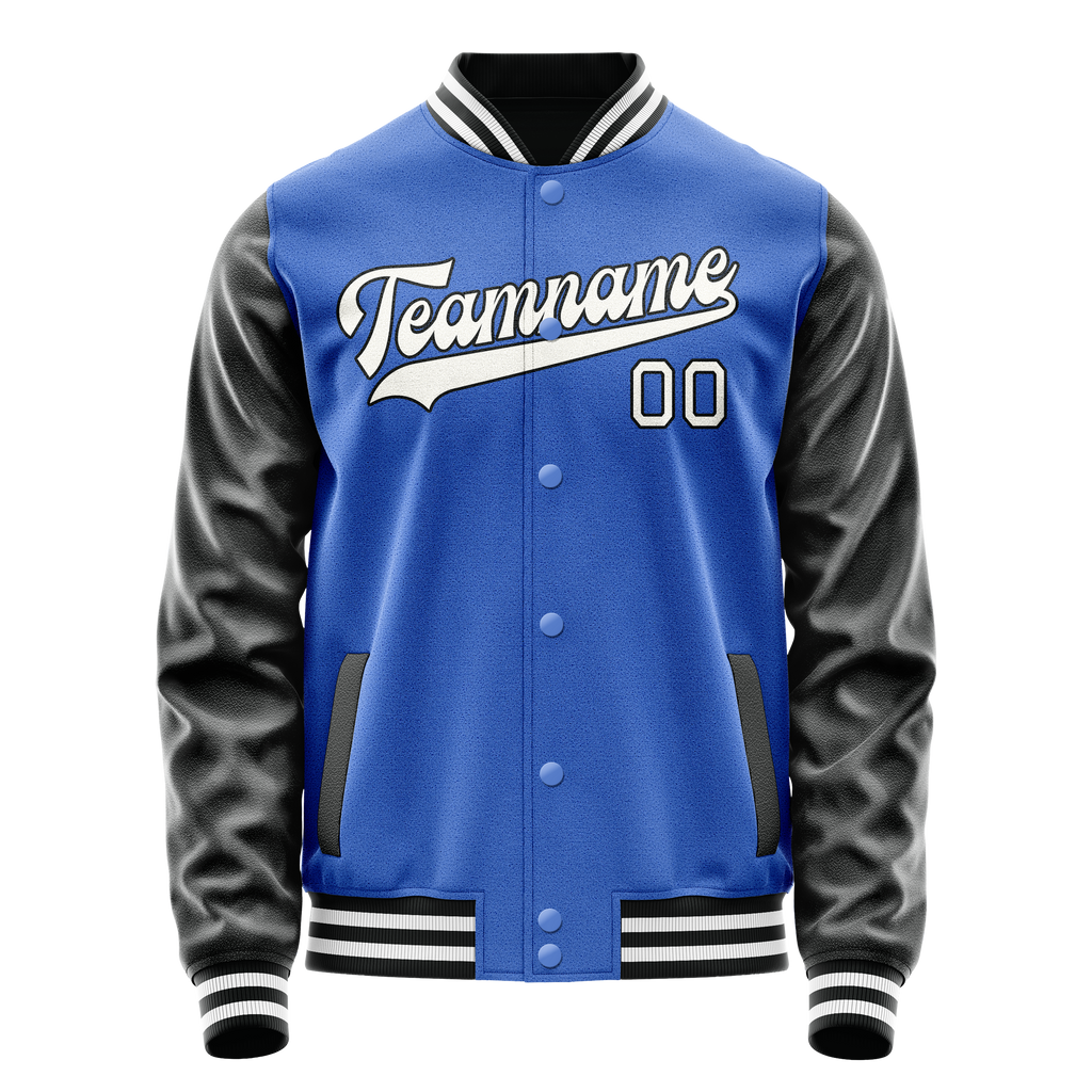 Personalized Sky & Blue White Solid Color Varsity Letterman Jacket