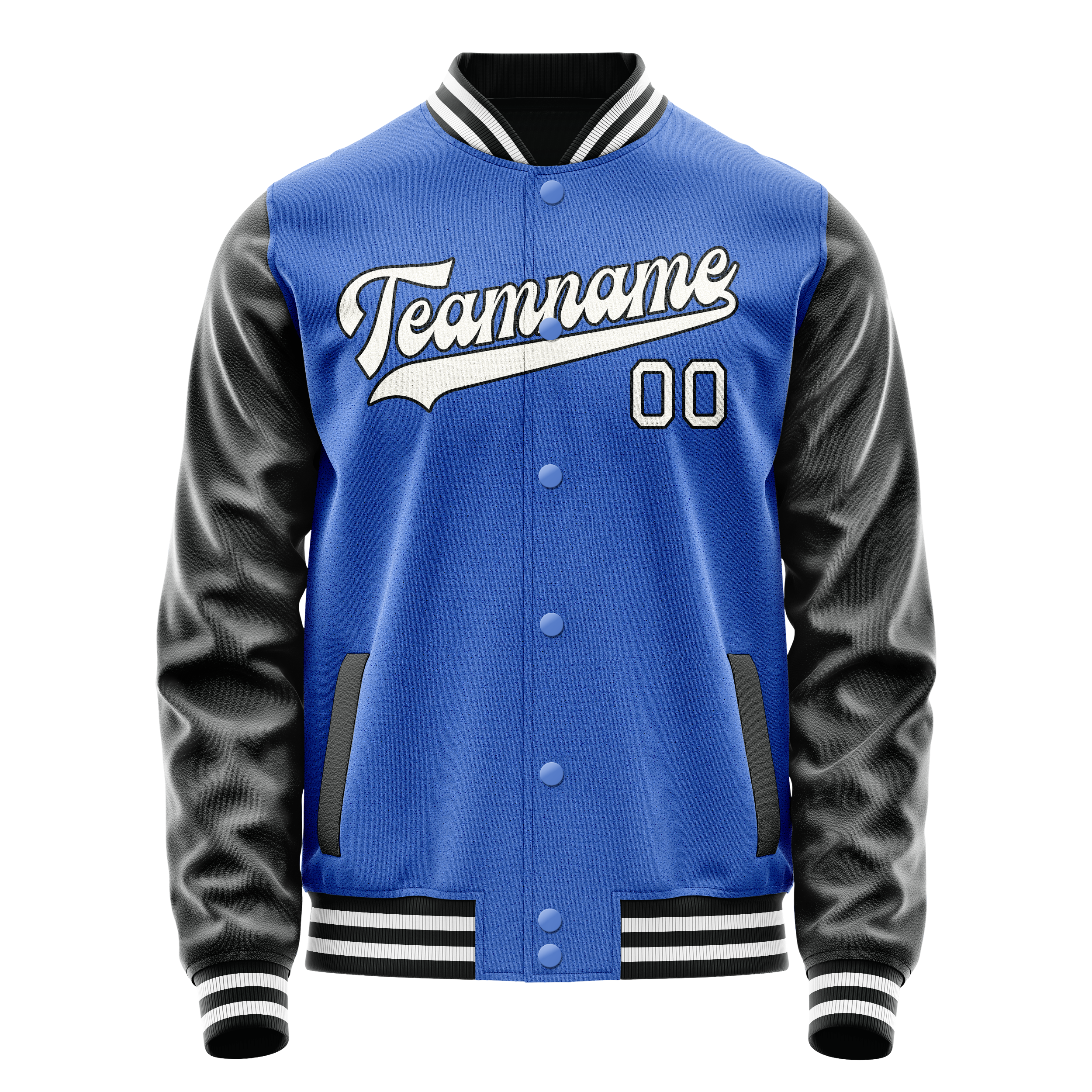 Personalized Sky & Blue White Solid Color Varsity Letterman Jacket