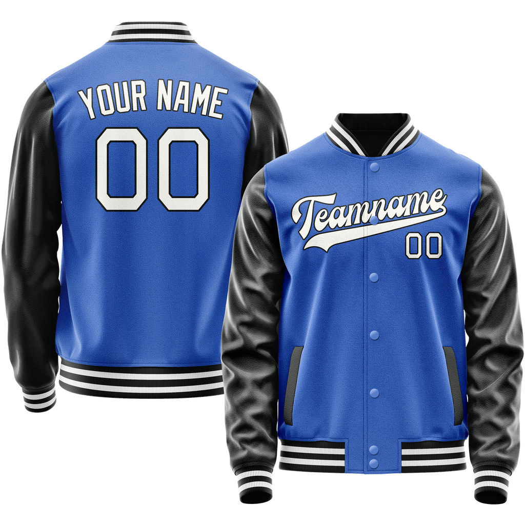 Personalized Sky & Blue White Solid Color Varsity Letterman Jacket
