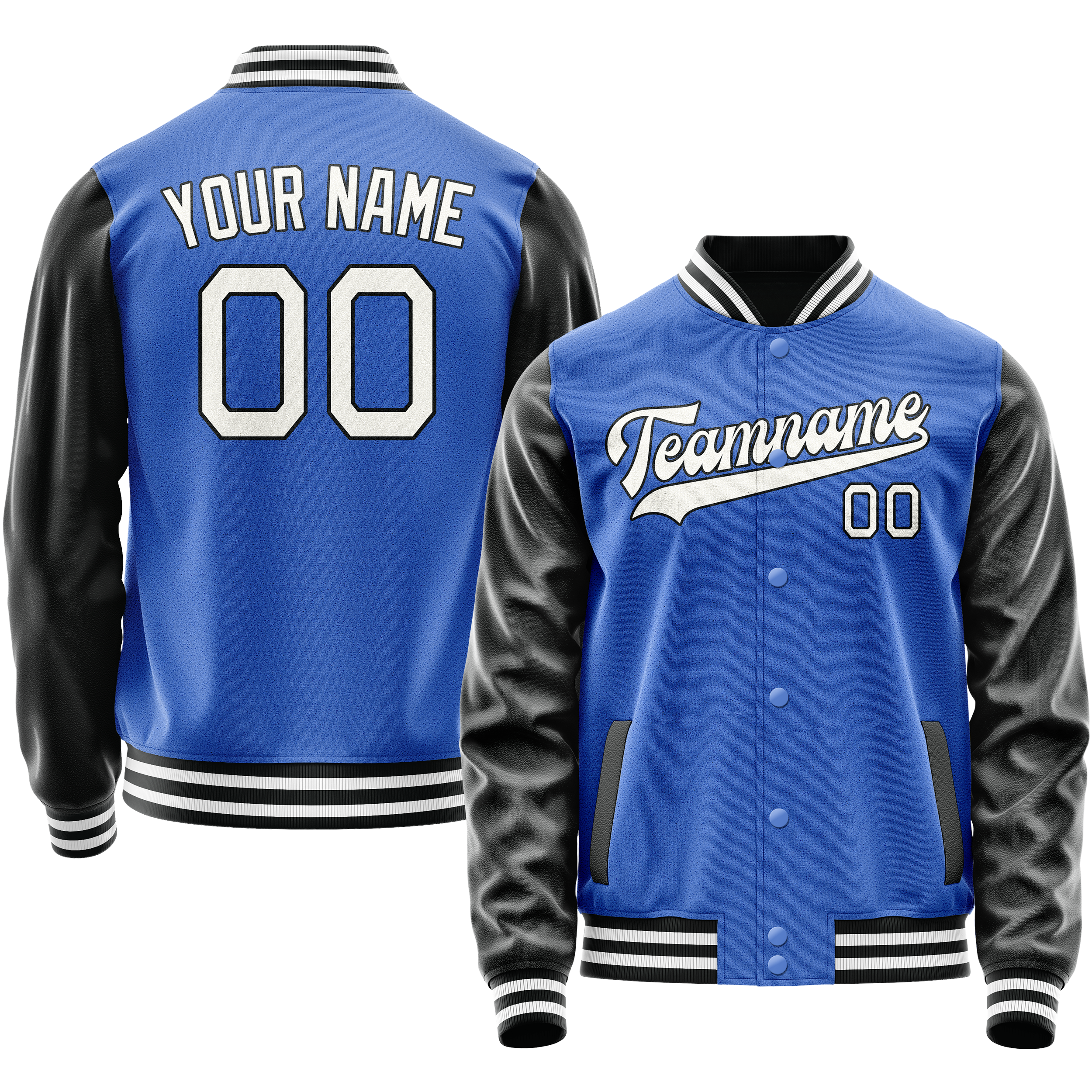 Personalized Sky & Blue White Solid Color Varsity Letterman Jacket