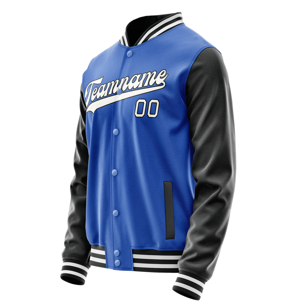 Personalized Sky & Blue White Solid Color Varsity Letterman Jacket
