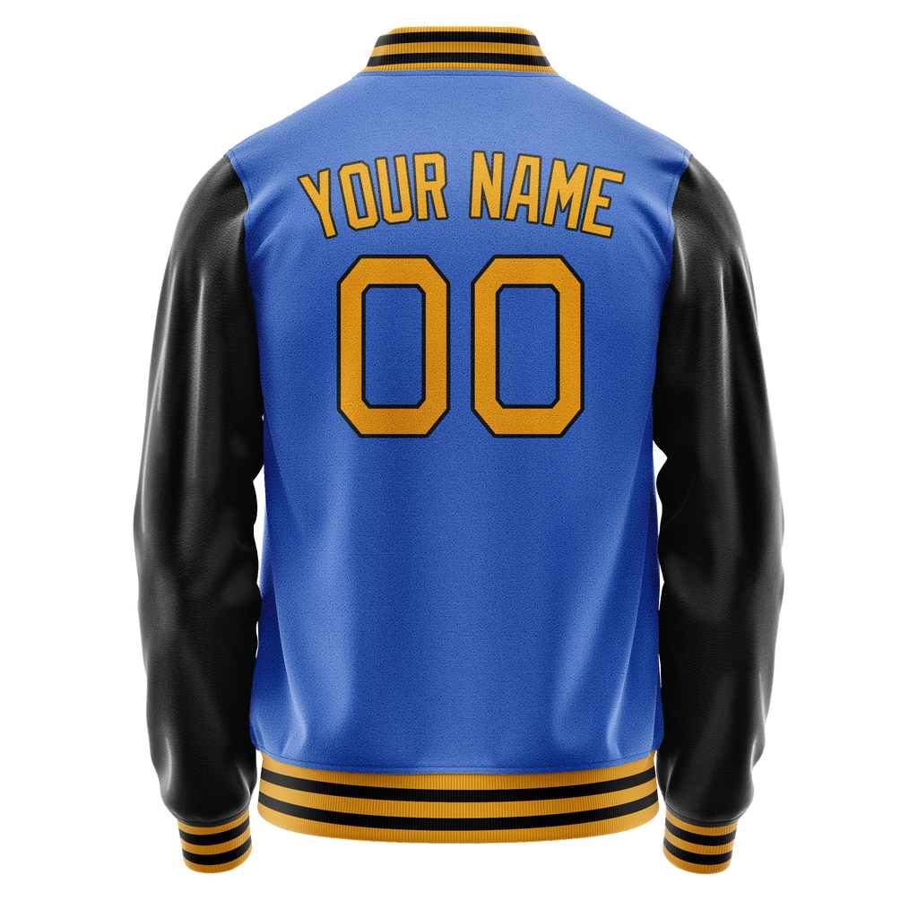 Personalized Sky & Blue Old-Gold Solid Color Varsity Letterman Jacket
