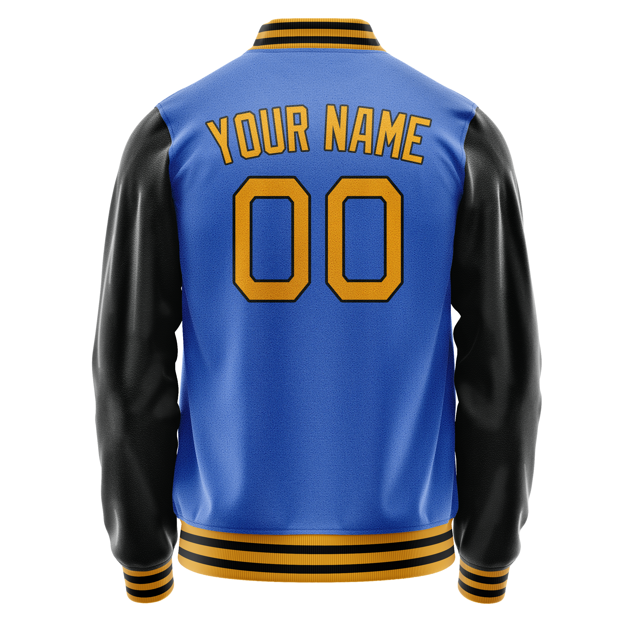 Personalized Sky & Blue Old-Gold Solid Color Varsity Letterman Jacket