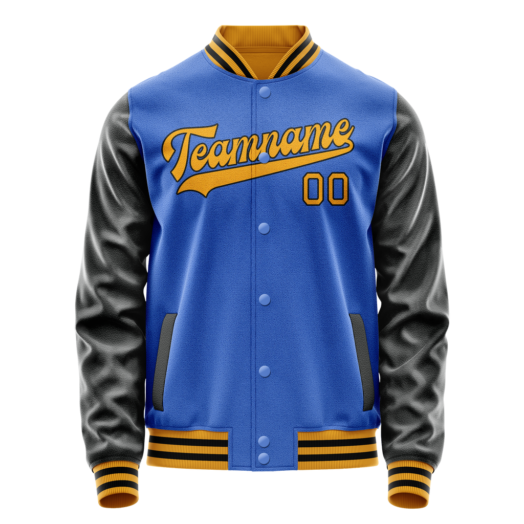 Personalized Sky & Blue Old-Gold Solid Color Varsity Letterman Jacket
