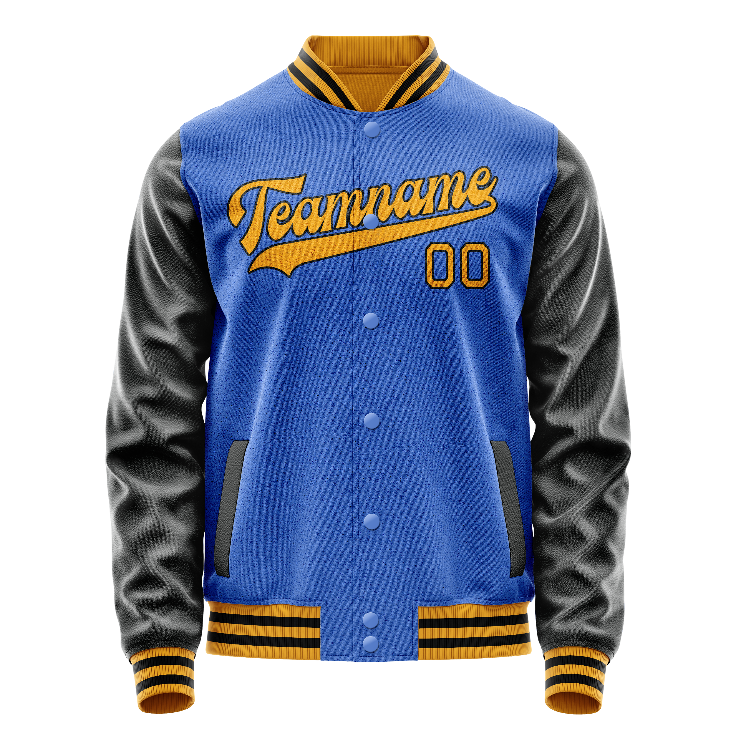 Personalized Sky & Blue Old-Gold Solid Color Varsity Letterman Jacket