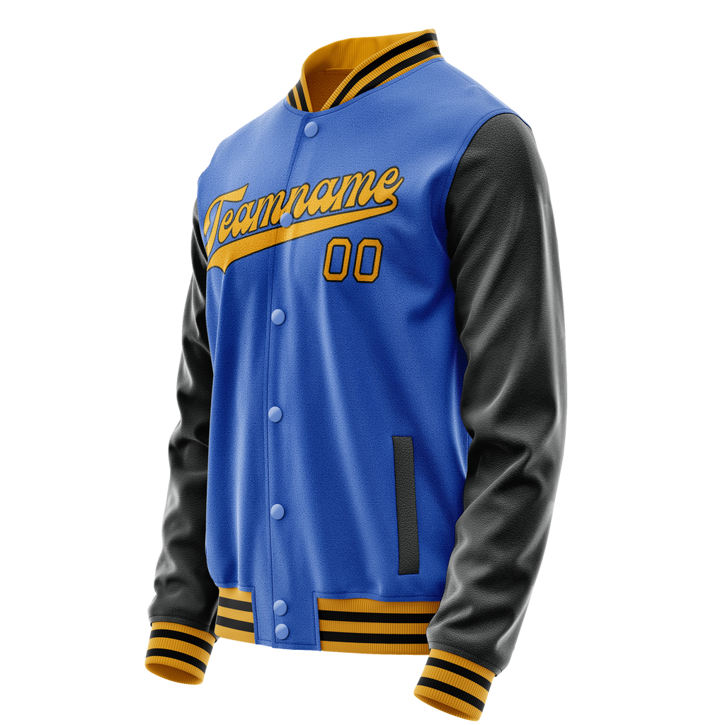 Personalized Sky & Blue Old-Gold Solid Color Varsity Letterman Jacket