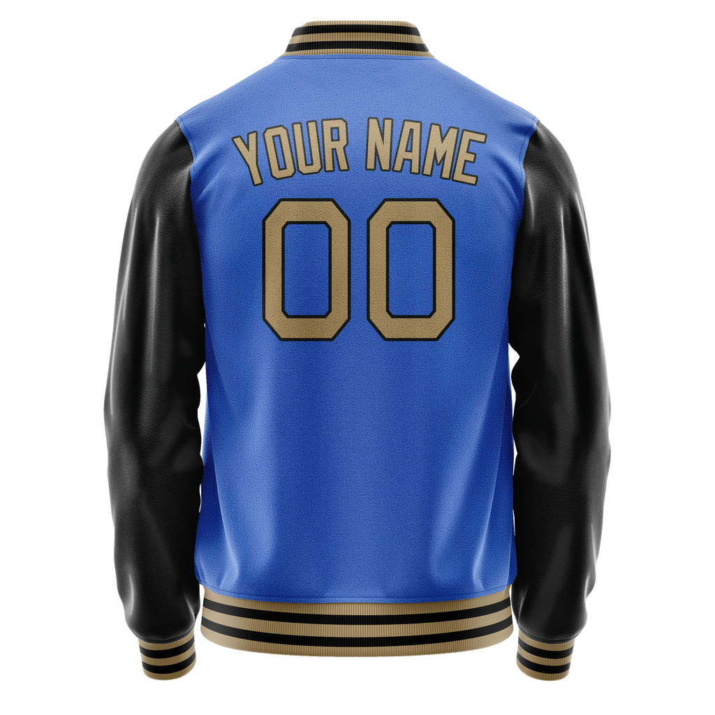 Personalized Sky & Blue Black Solid Color Varsity Letterman Jacket