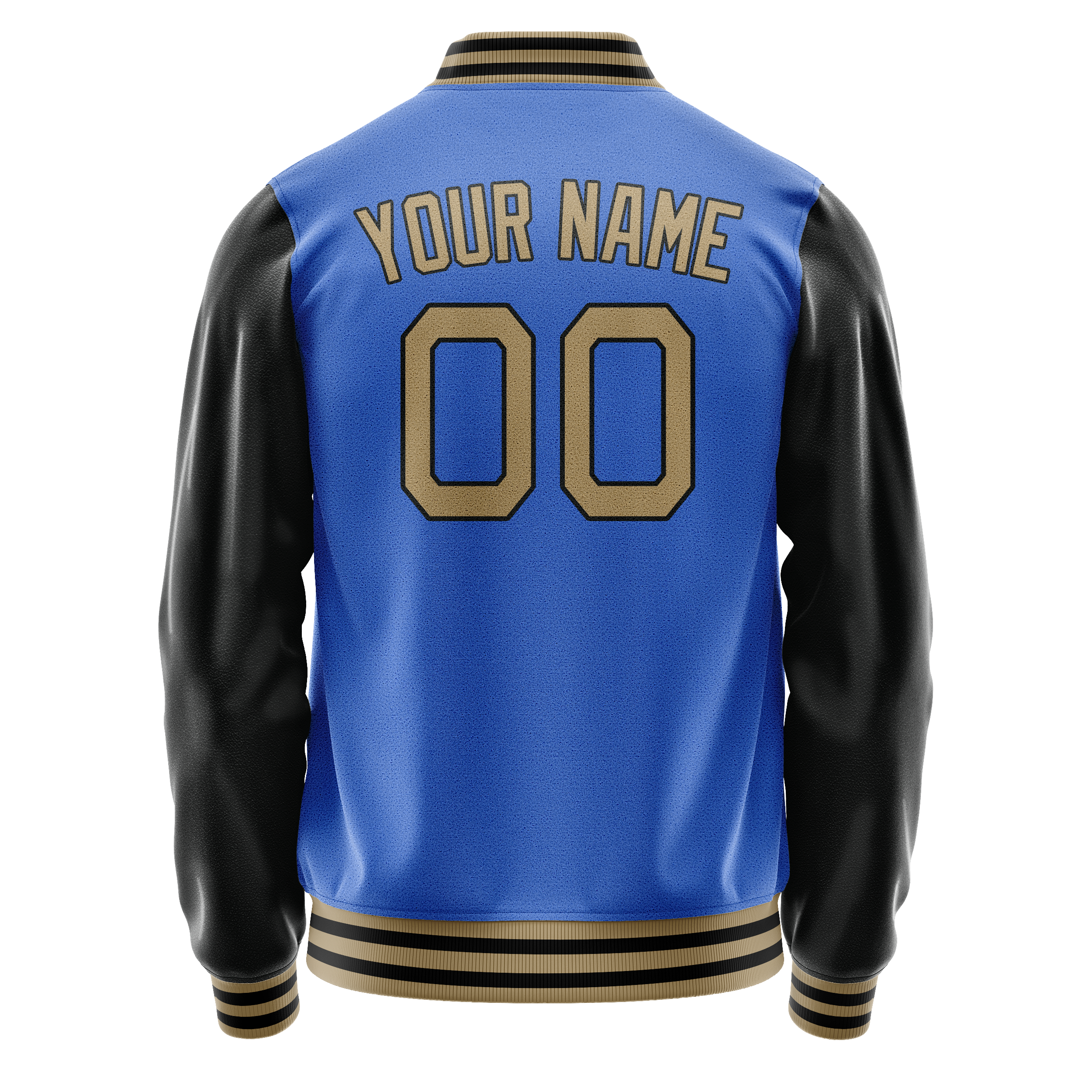 Personalized Sky & Blue Black Solid Color Varsity Letterman Jacket