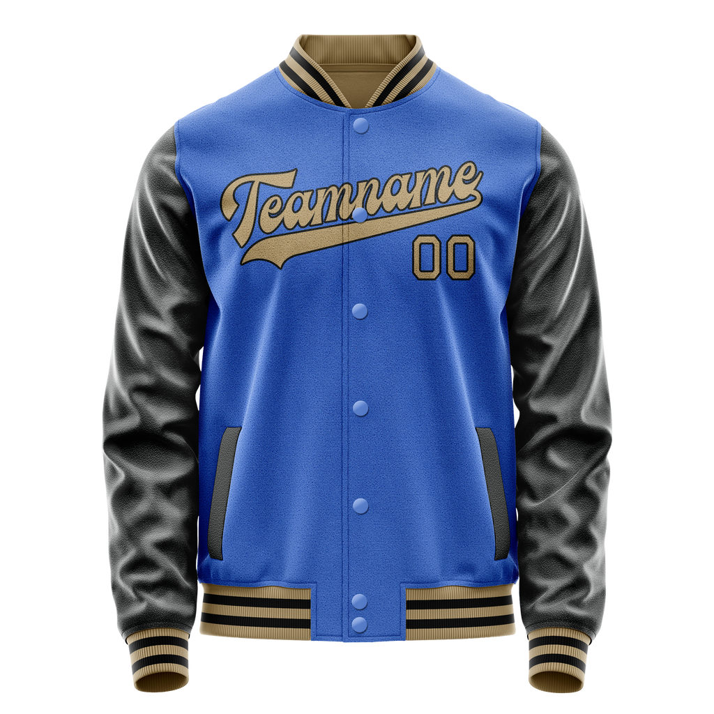 Personalized Sky & Blue Black Solid Color Varsity Letterman Jacket