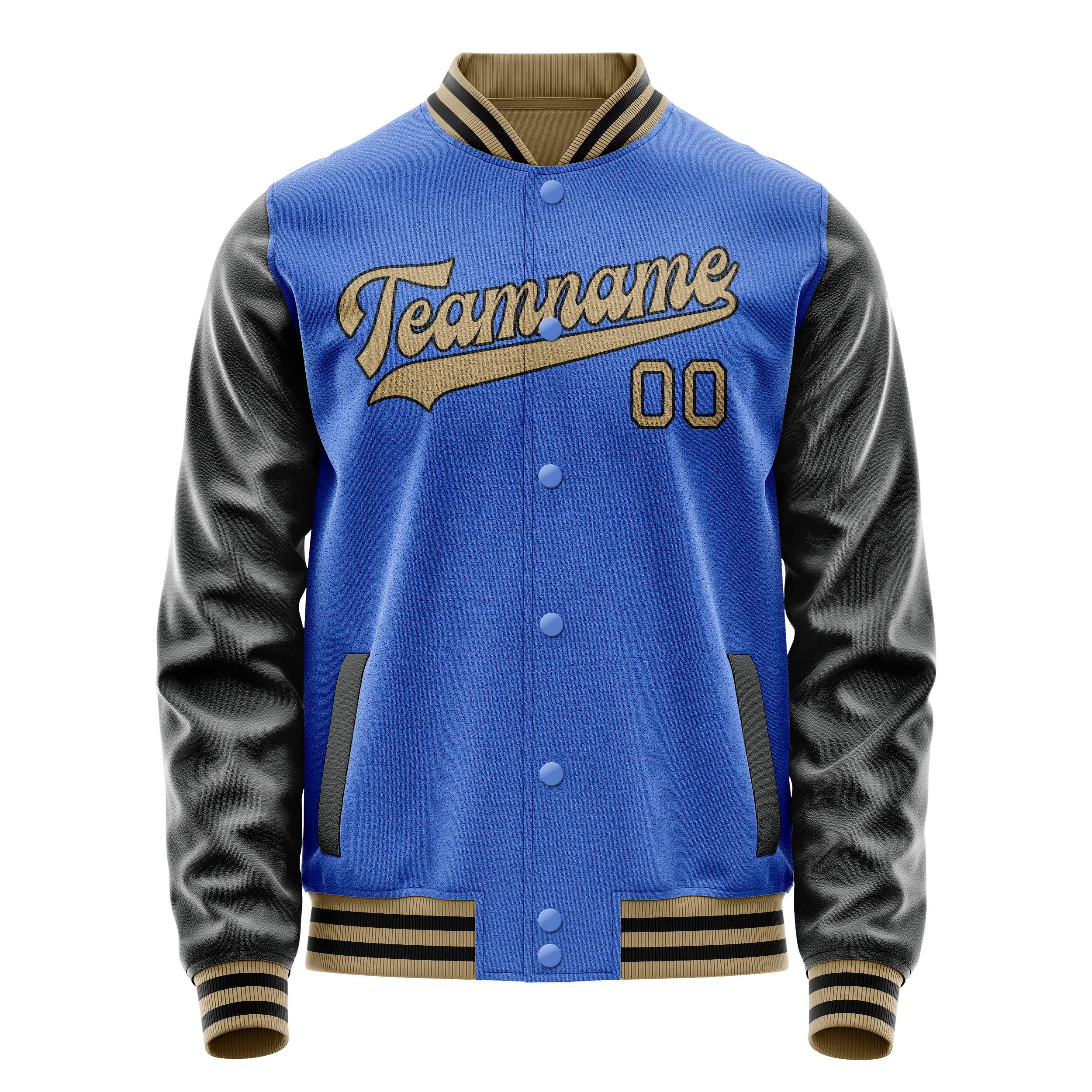Personalized Sky & Blue Black Solid Color Varsity Letterman Jacket