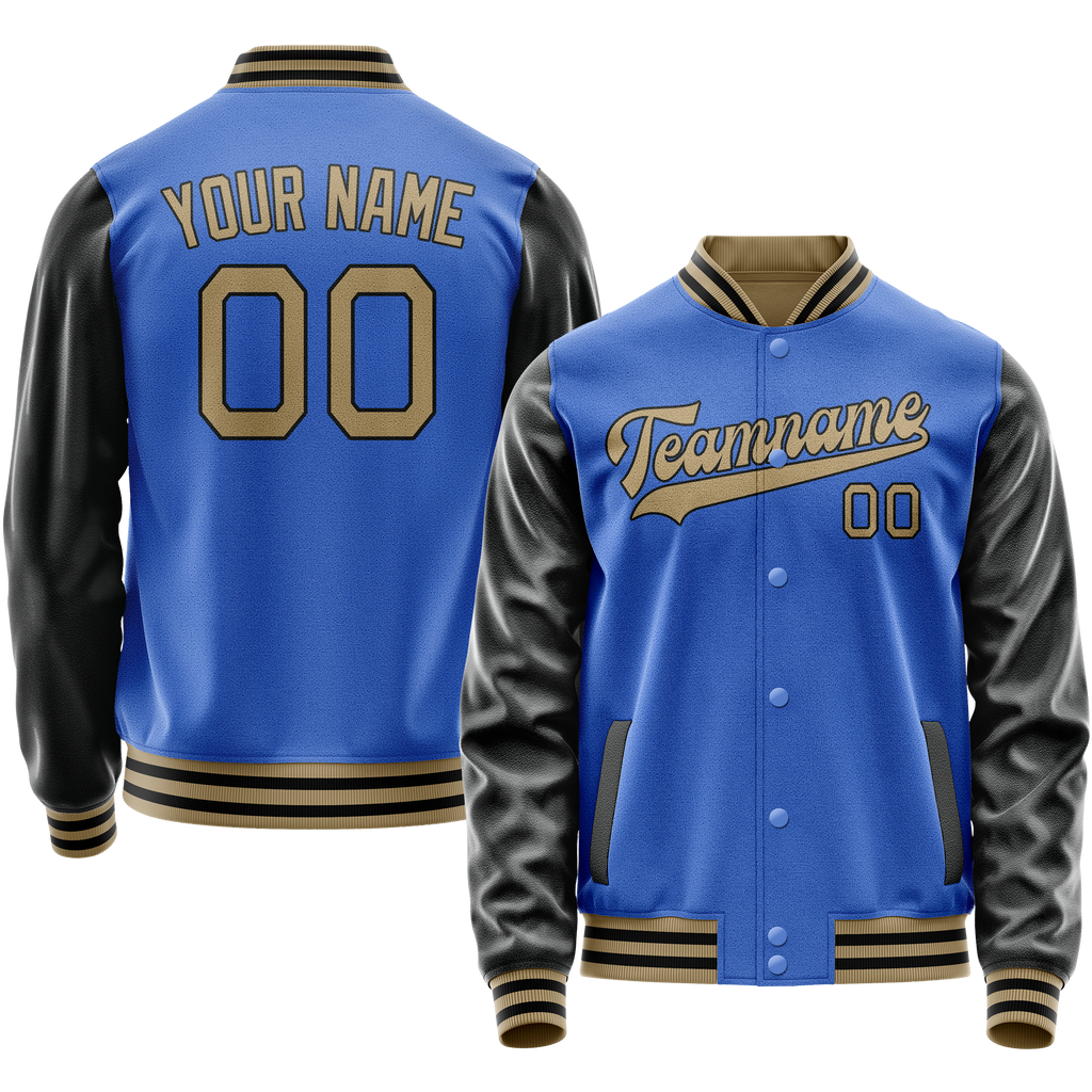 Personalized Sky & Blue Black Solid Color Varsity Letterman Jacket
