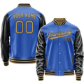 Personalized Sky & Blue Black Solid Color Varsity Letterman Jacket