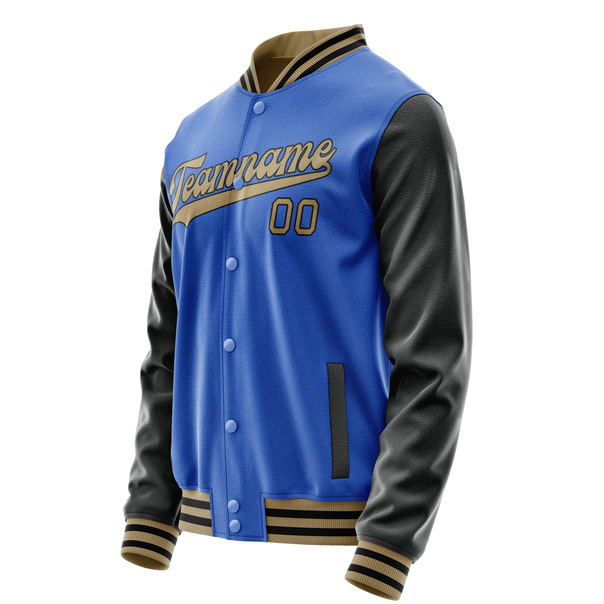Personalized Sky & Blue Black Solid Color Varsity Letterman Jacket